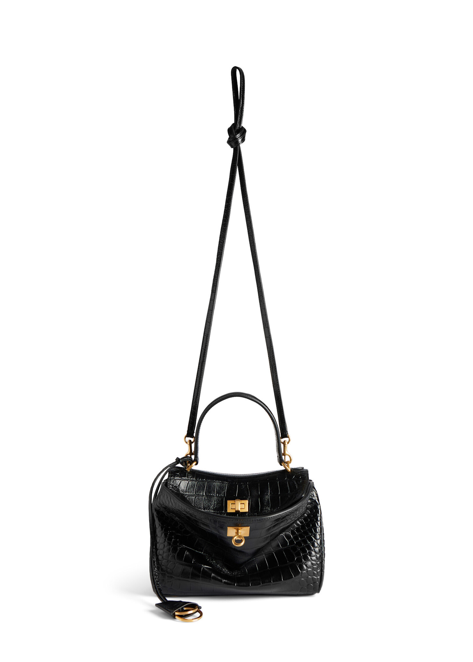 Balenciaga Balenciaga Bag, Black, Rodeo Embossed Croco Leather Top Handle Mini Bag in Black
