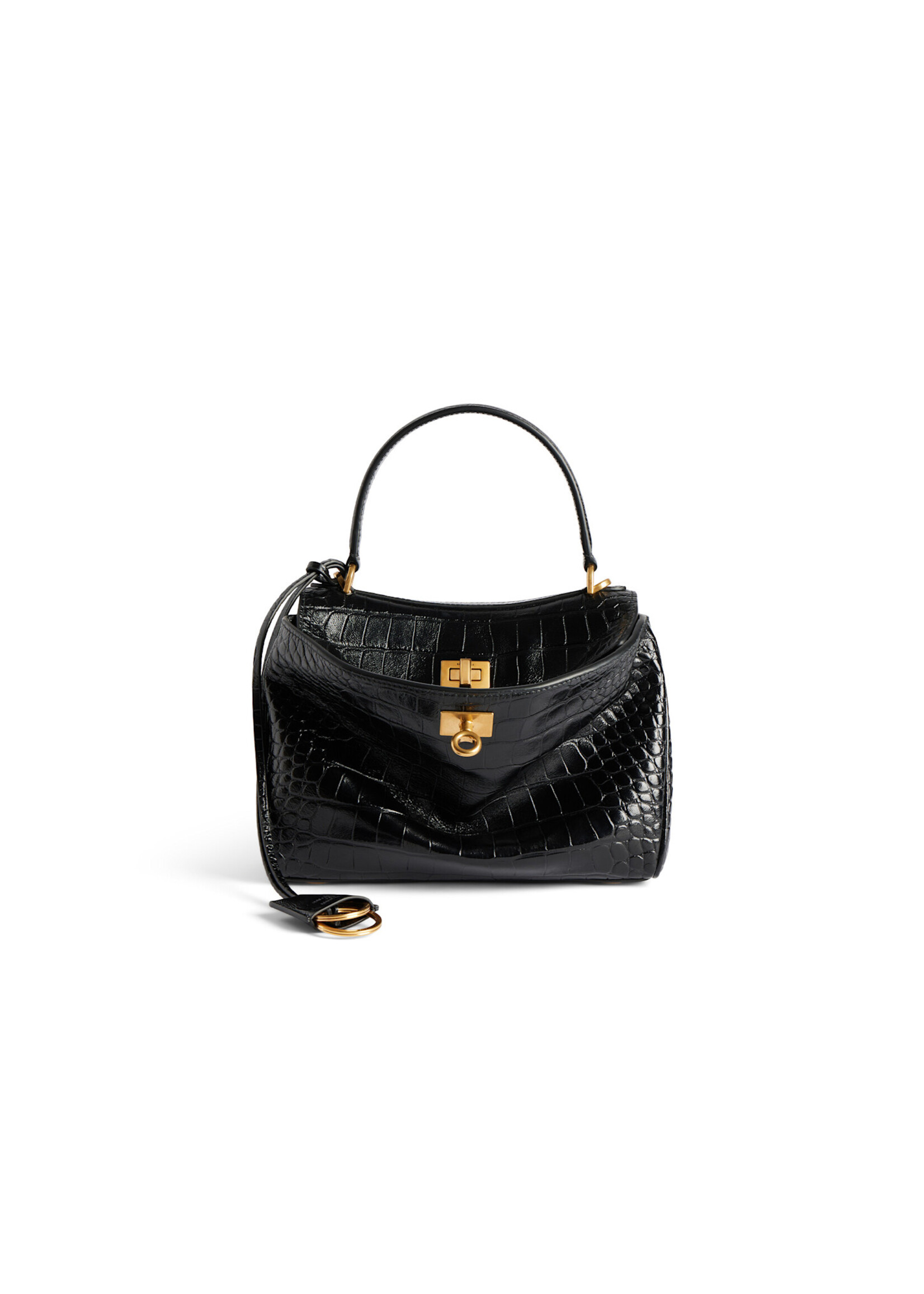Balenciaga Balenciaga Bag, Black, Rodeo Embossed Croco Leather Top Handle Mini Bag in Black