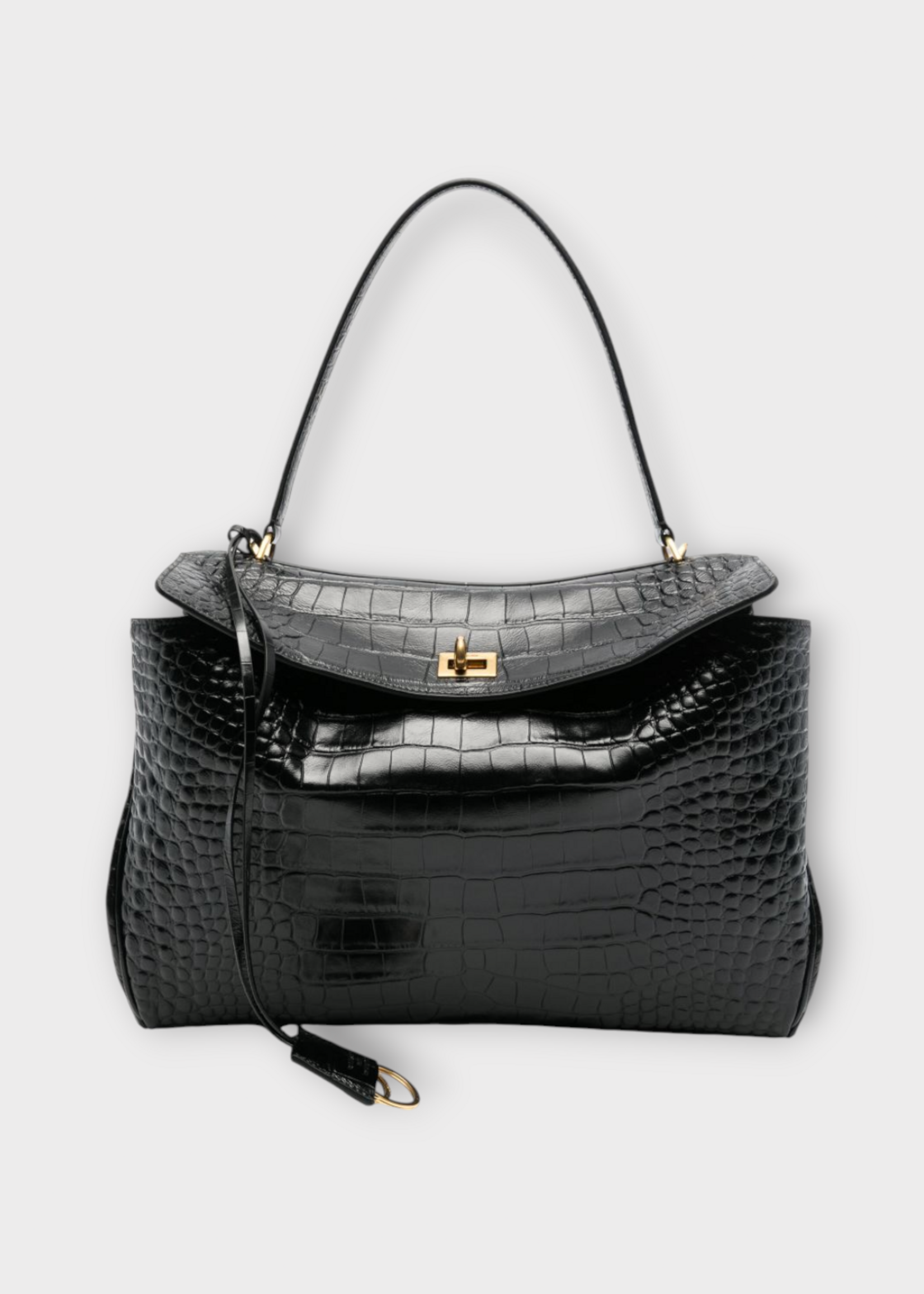 Balenciaga Balenciaga Bag, Black, Rodeo Calf Skin Embossed Croco Medium Top Handle Bag
