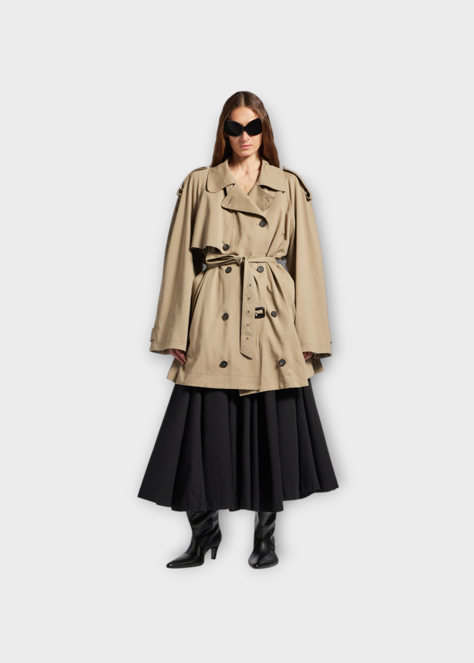 Balenciaga Balenciaga Coat, Beige, Dry Jersey Collared Double Breasted Short Cocoon Trench Coat