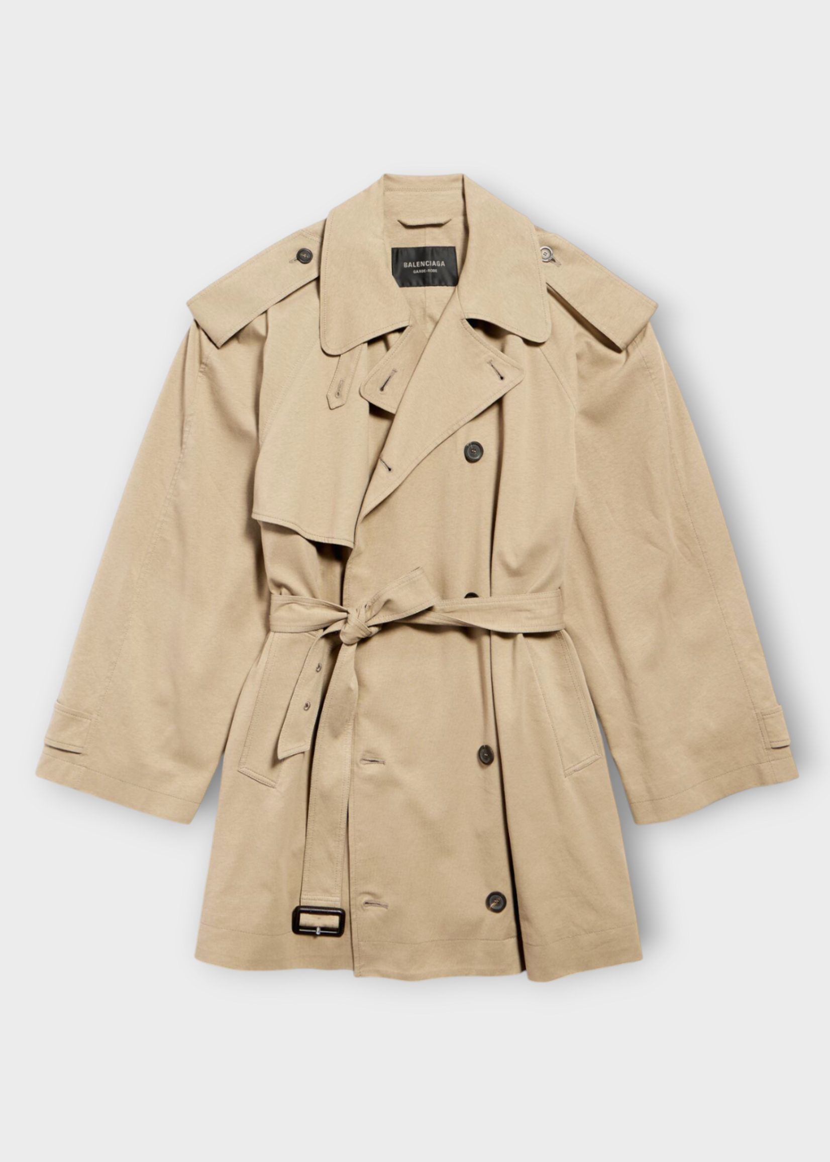 Balenciaga Balenciaga Coat, Beige, Dry Jersey Collared Double Breasted Short Cocoon Trench Coat