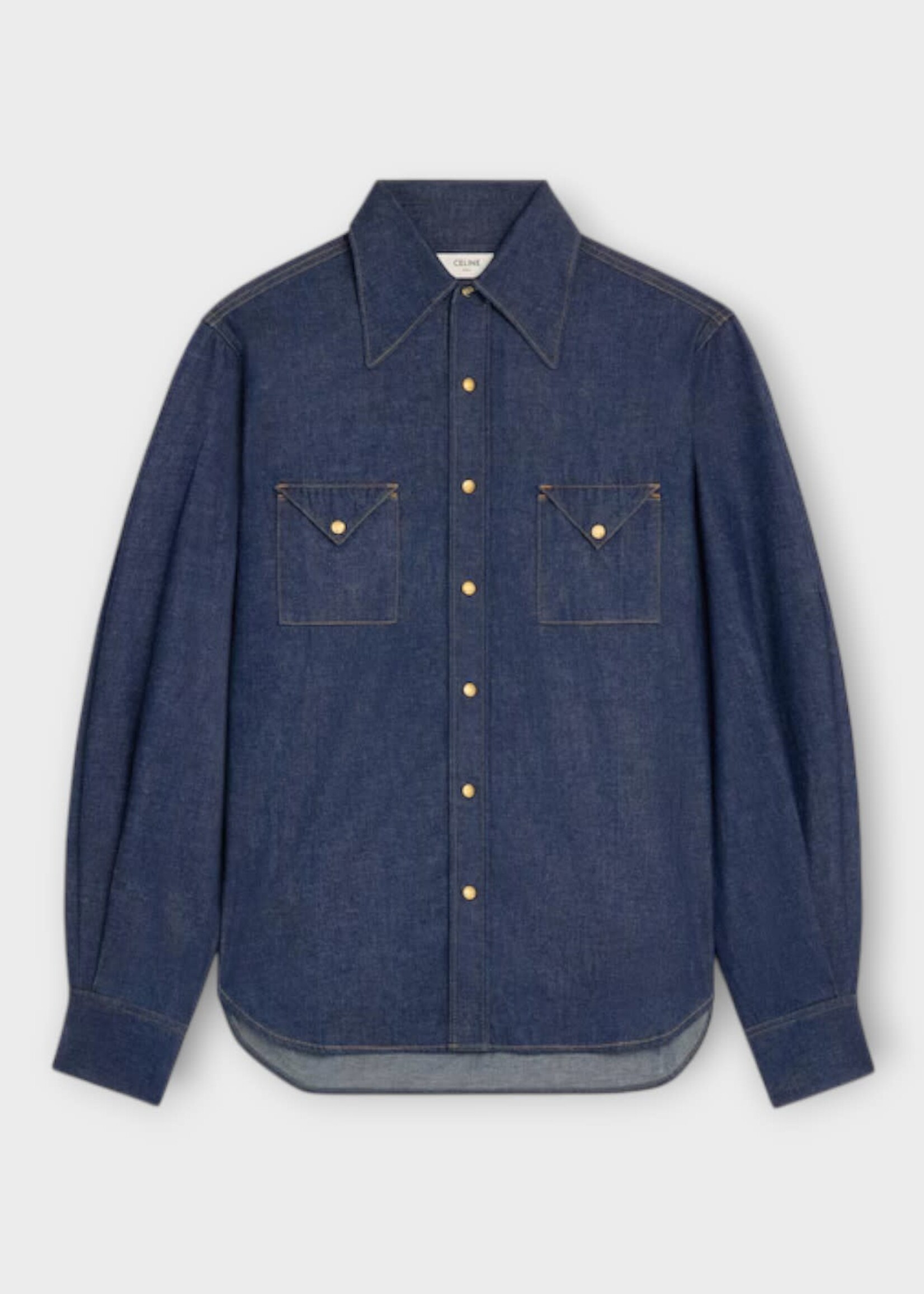 Celine Celine Shirt, Blue, Cotton Denim Oversized Sleeves Denim Shirt