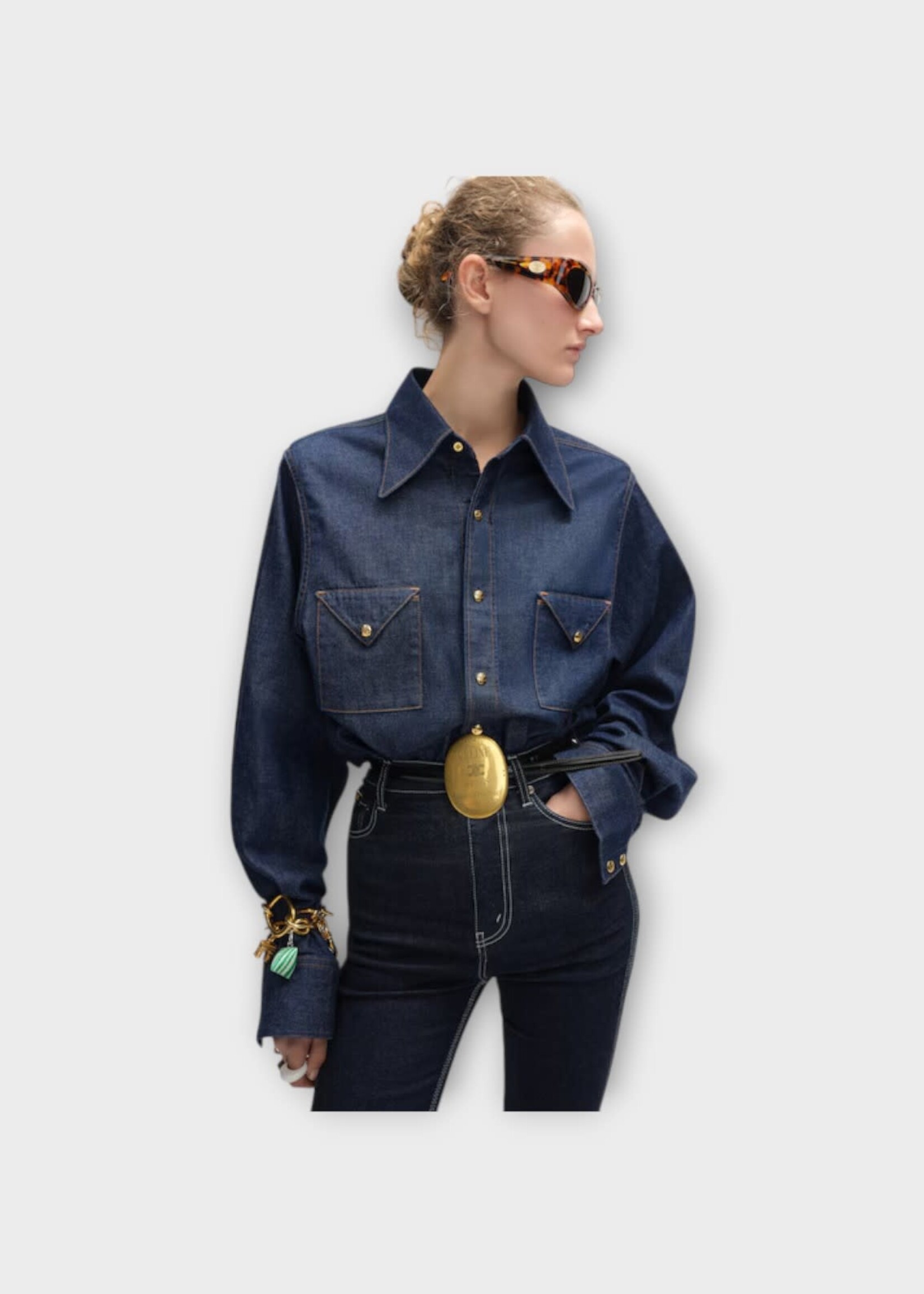 Celine Celine Shirt, Blue, Cotton Denim Oversized Sleeves Denim Shirt