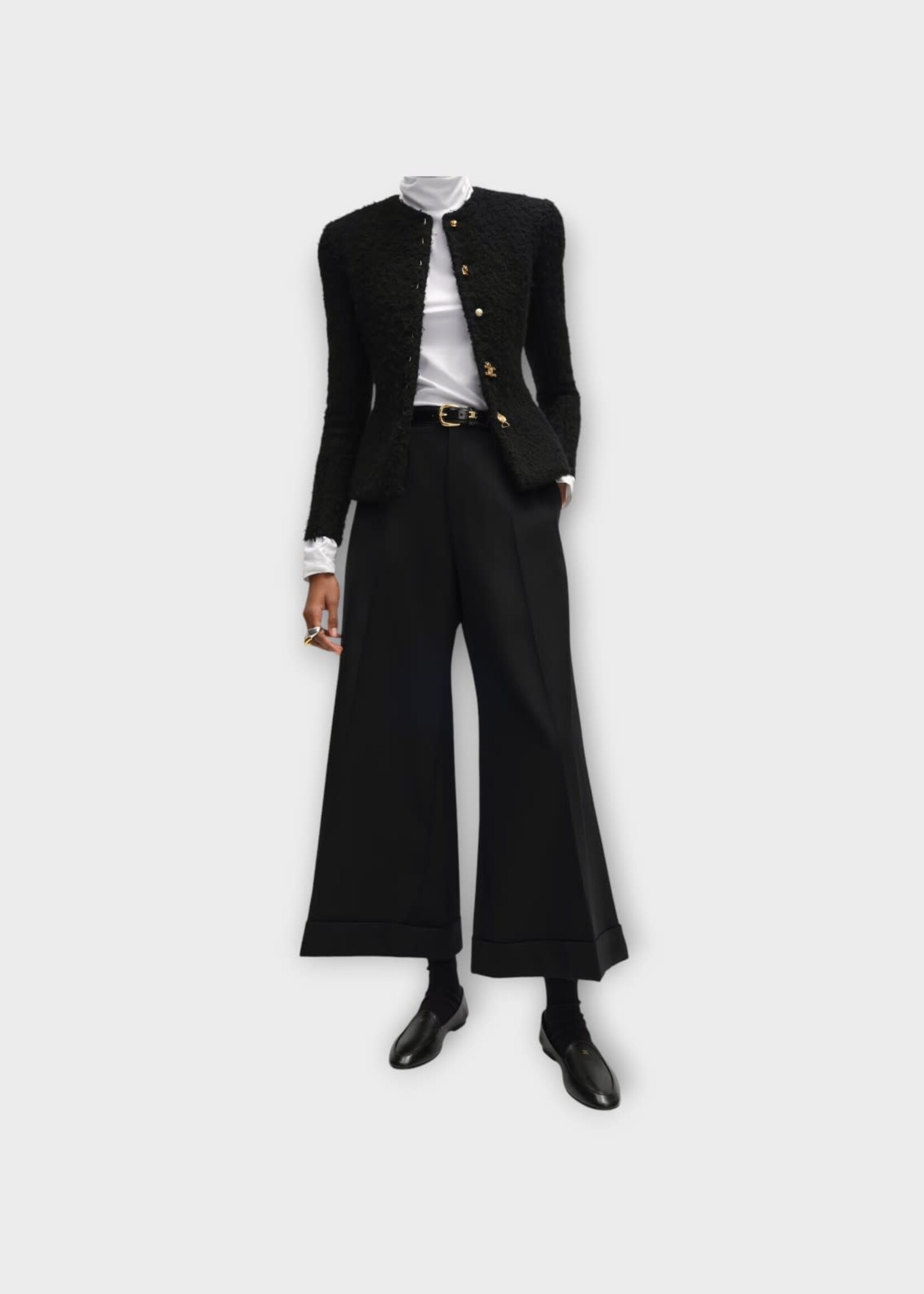 Celine Celine Trousers, Black, Wool Wide Leg Docks Cropped Pants w/ Pleats
