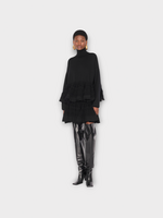 Alaia Alaia Knitwear, Black, Wool Turtle Neck Peplum Crinoline Ruffled Pullover