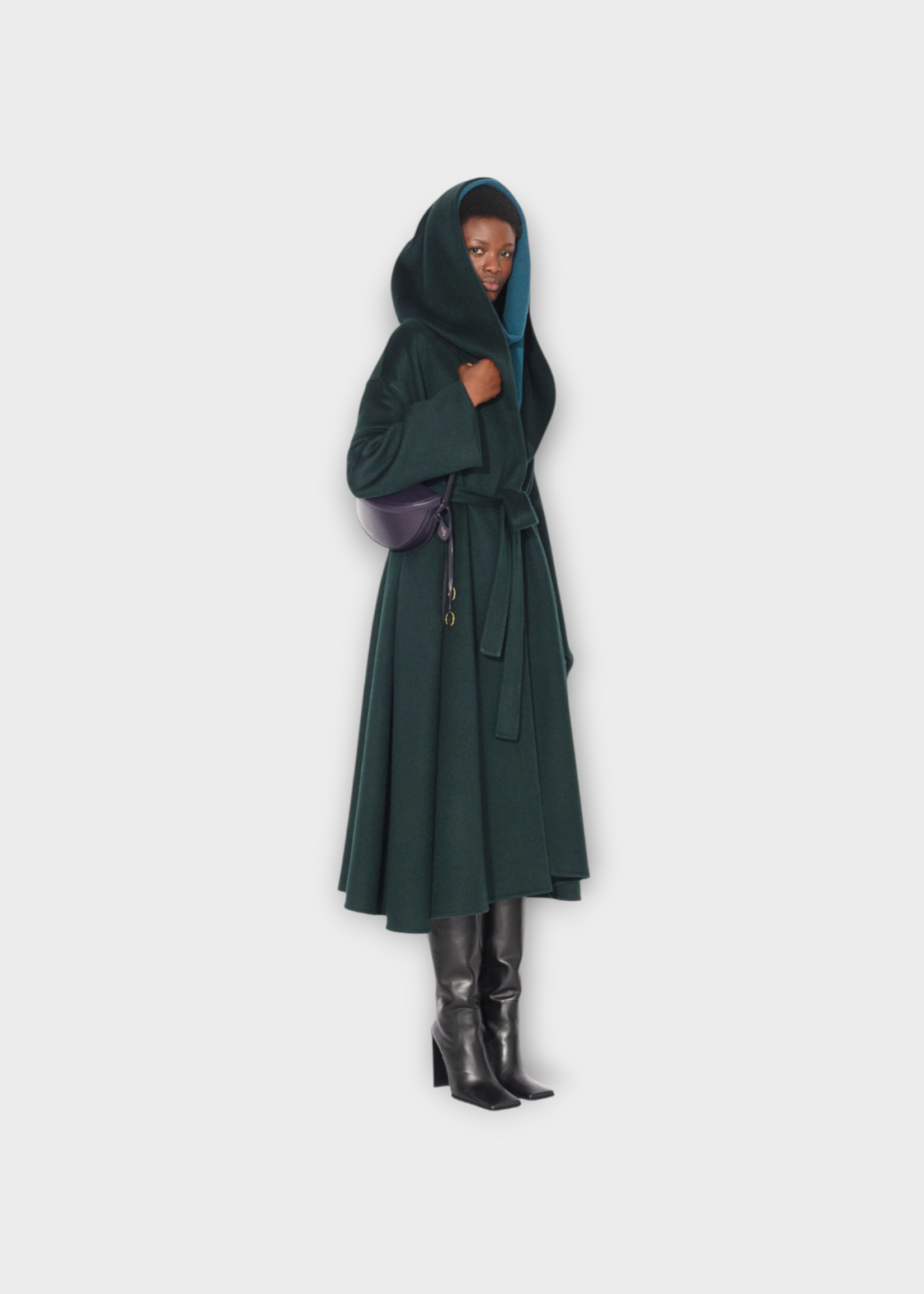 Alaia Alaia Coat, Green, Cashmere Hood Wrap Coat In Vert Fonce w/ Skirt