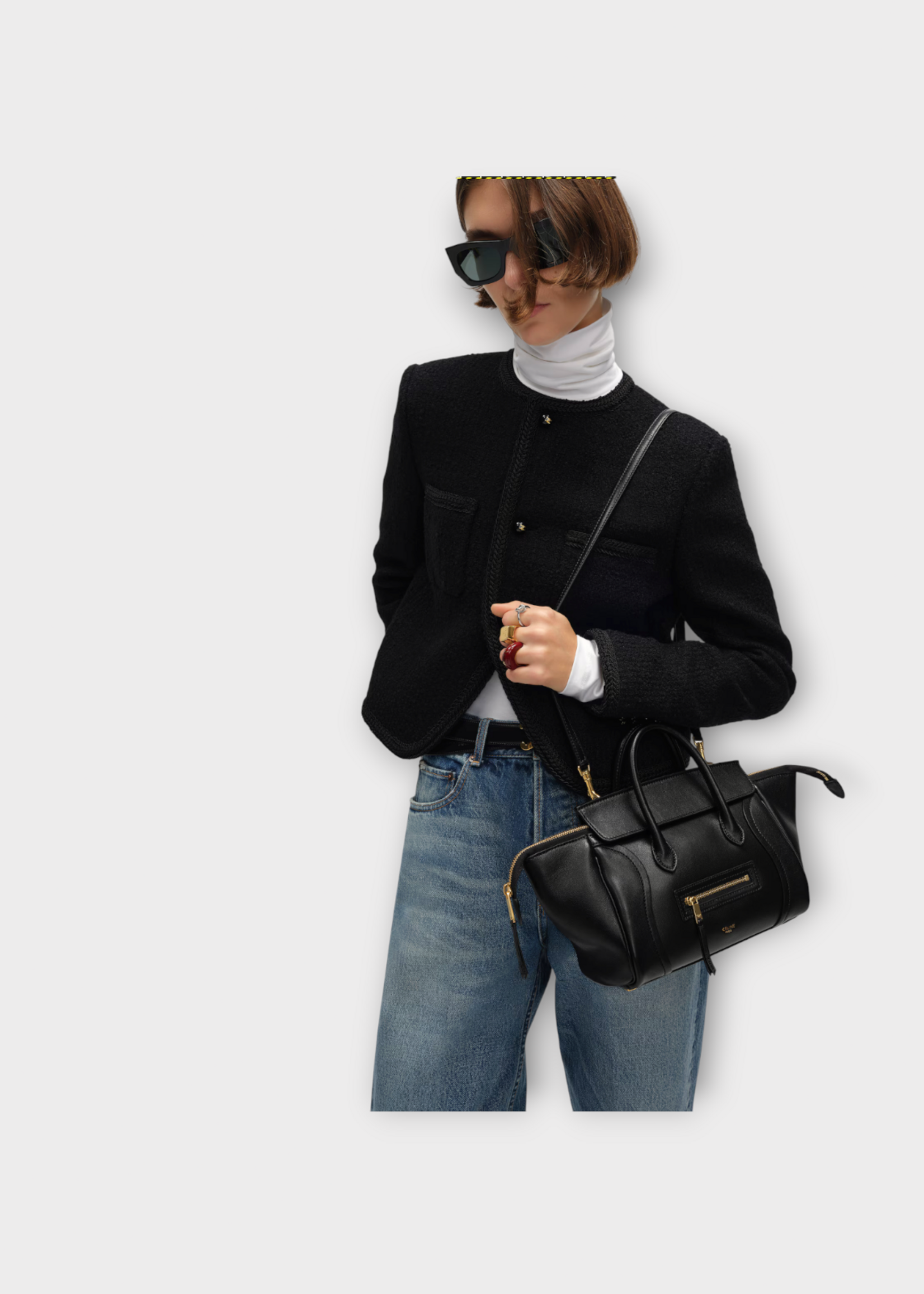 Celine Celine Bag, Black, Lambskin Small Luggage Shoulder Bag w/ Top Handle