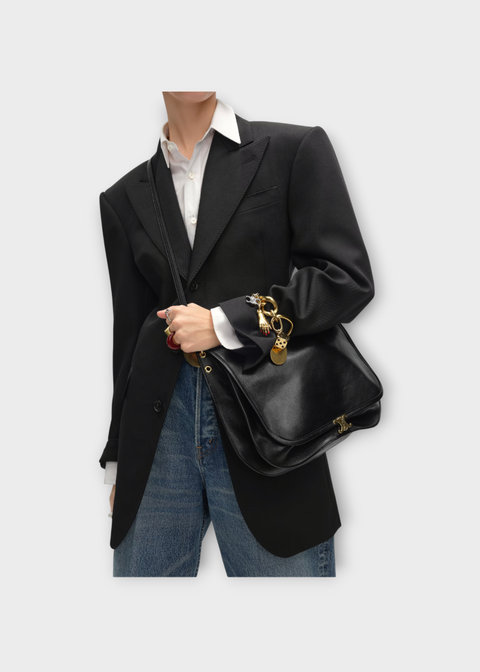 Celine Celine Bag, Black, Lambskin Besace Companion Shoulder Bag w/ Flap Closing