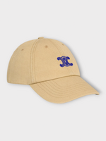 Celine Celine Hat, Beige, Cotton Twill Vivienne Baseball Cap In Beige w/ Blue Triomphe Embroidery