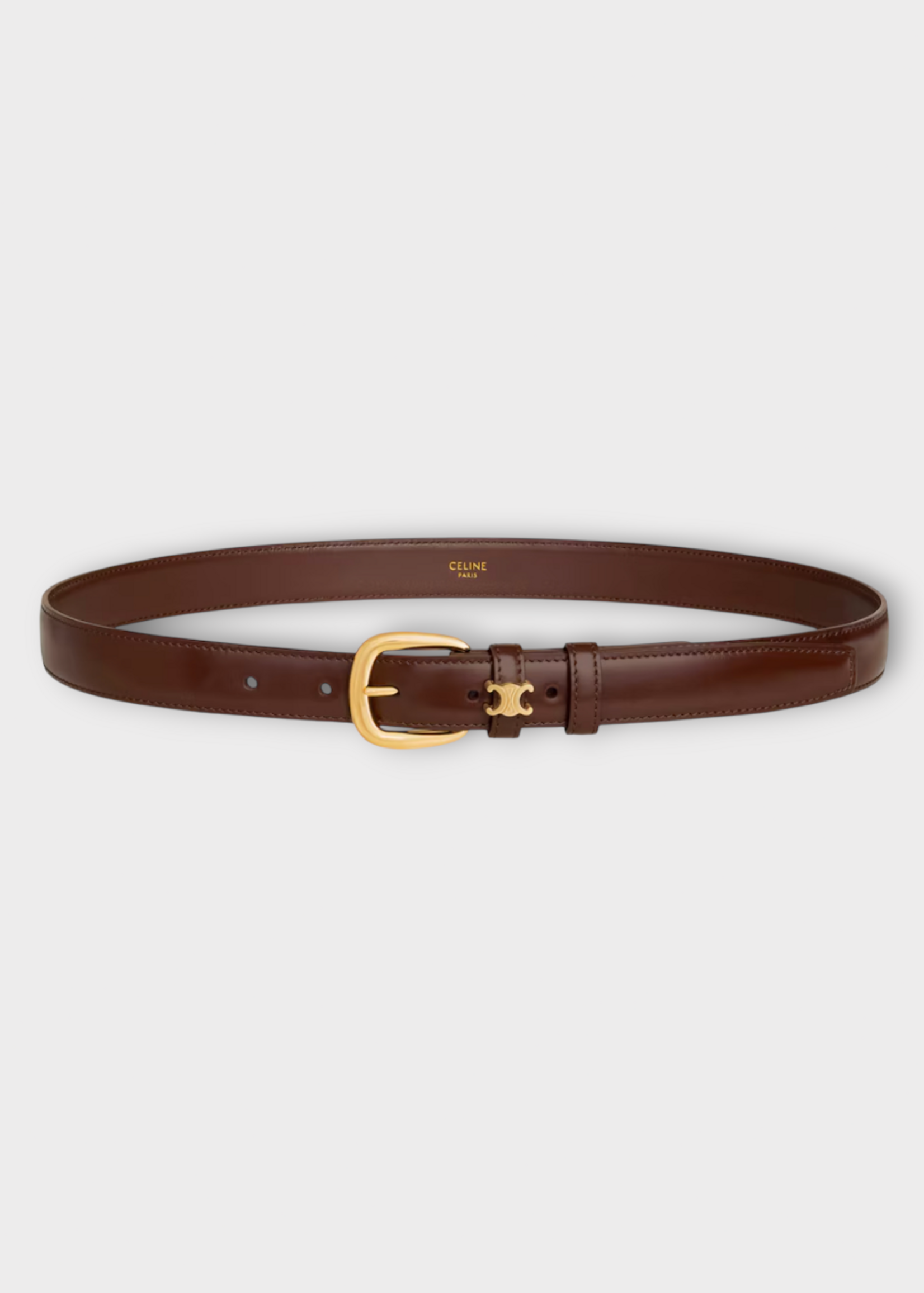 Celine Celine Belt, Brown, Calf Leather Medium 25MM Belt In Chestnut w/ Golden Buckle