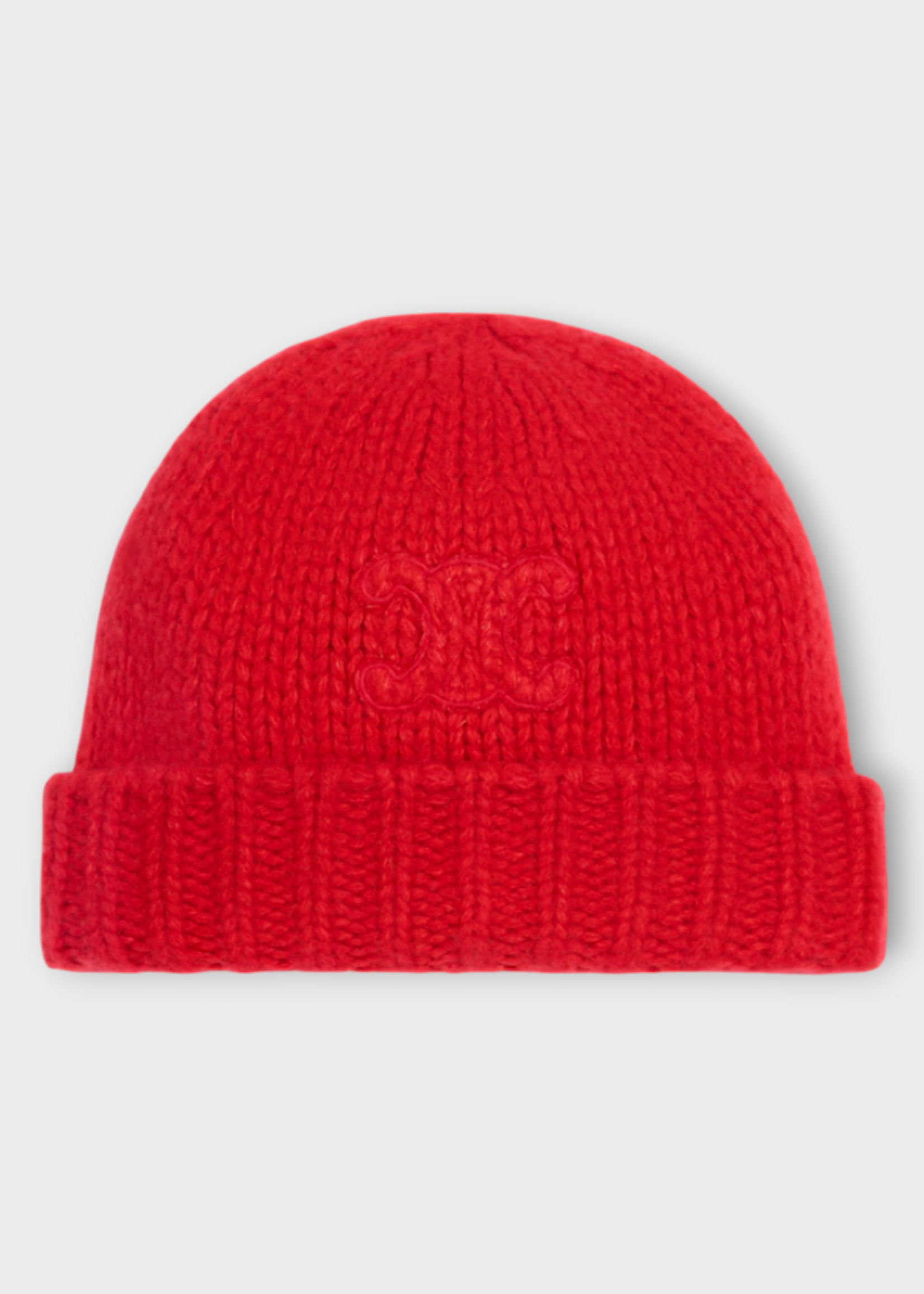 Celine Celine Hat, Red, Cashmere & Silk Triomphe Ribbed Knit Beanie In Bright Red