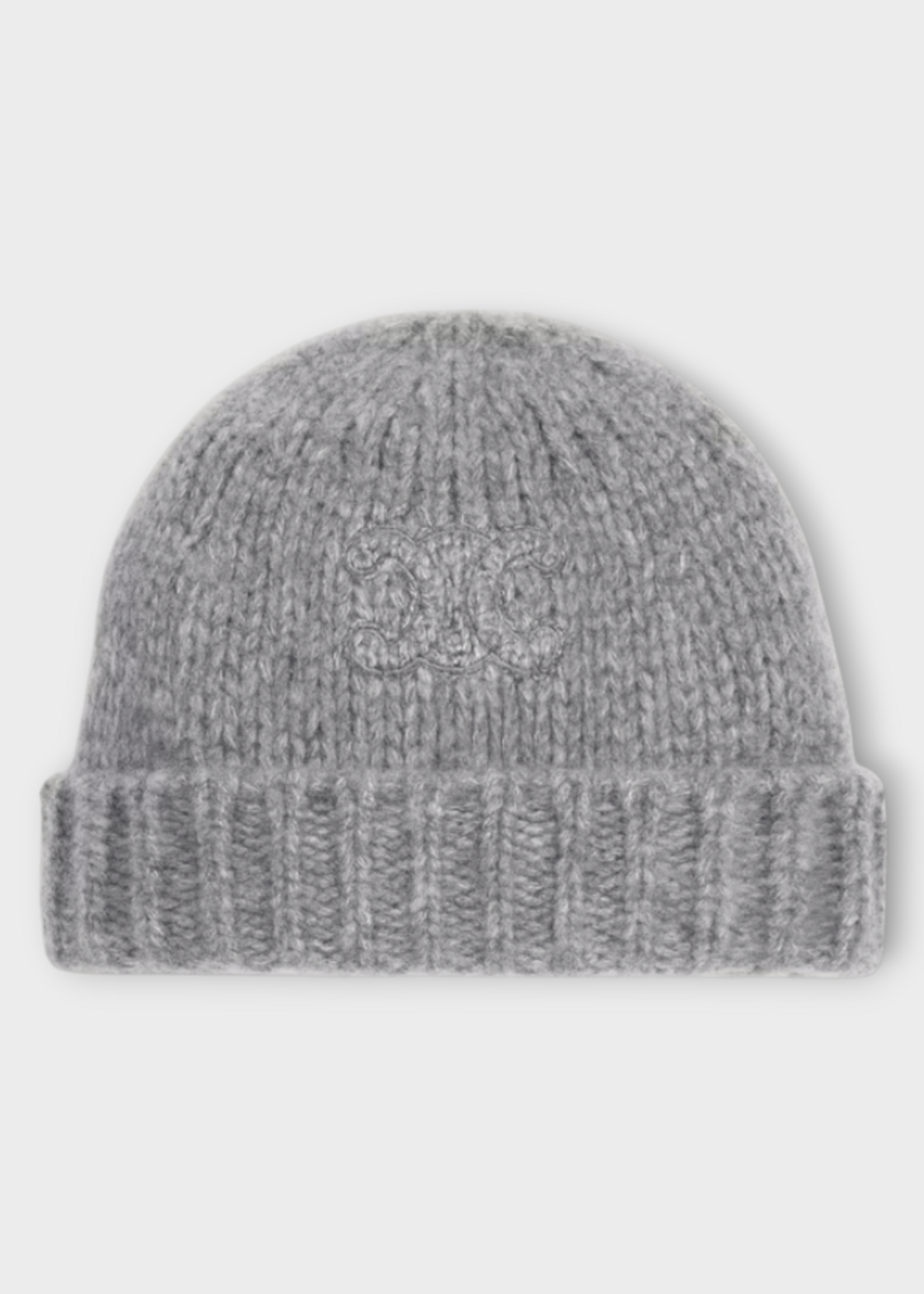 Celine Celine Hat, Grey, Cashmere & Silk Triomphe Ribbed Knit Beanie In Light Grey