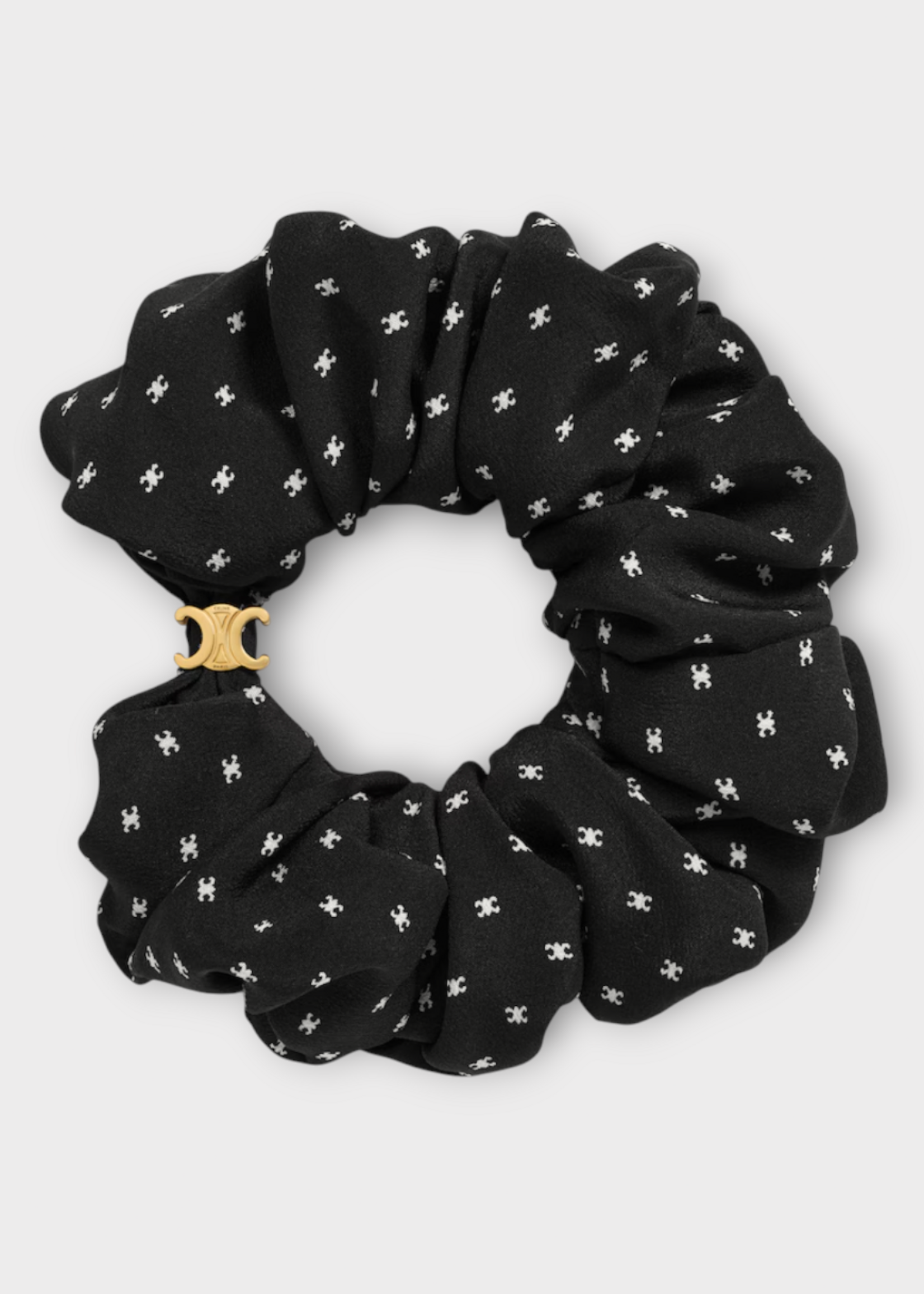 Celine Celine Hair Accessory, Black, Micro Triomphe Scrunchy In Black Polka Dot
