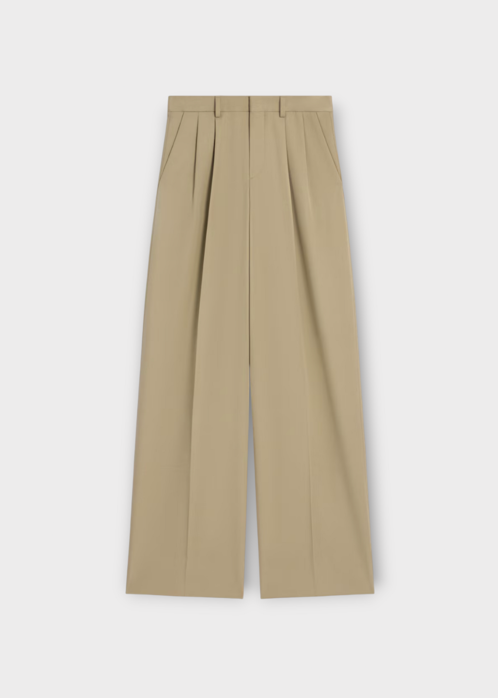 Celine Celine Trousers, Beige, Cotton & Wool Wide Leg Pleated Pants In Military Beige