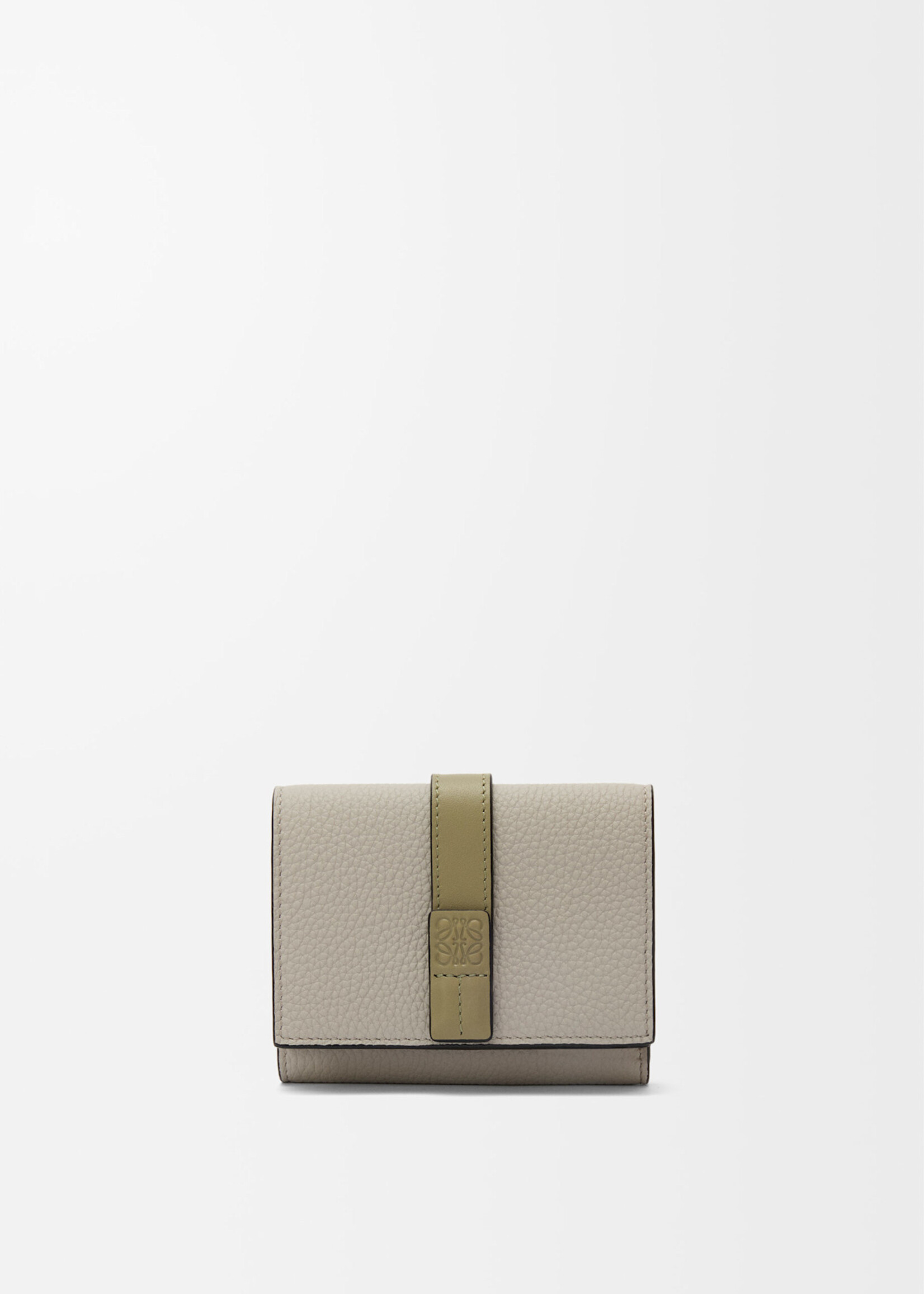 Loewe Loewe Wallet, Multi, Grained Calf Leather Trifold Wallet In Shell Grey Eucalyptus & Butter