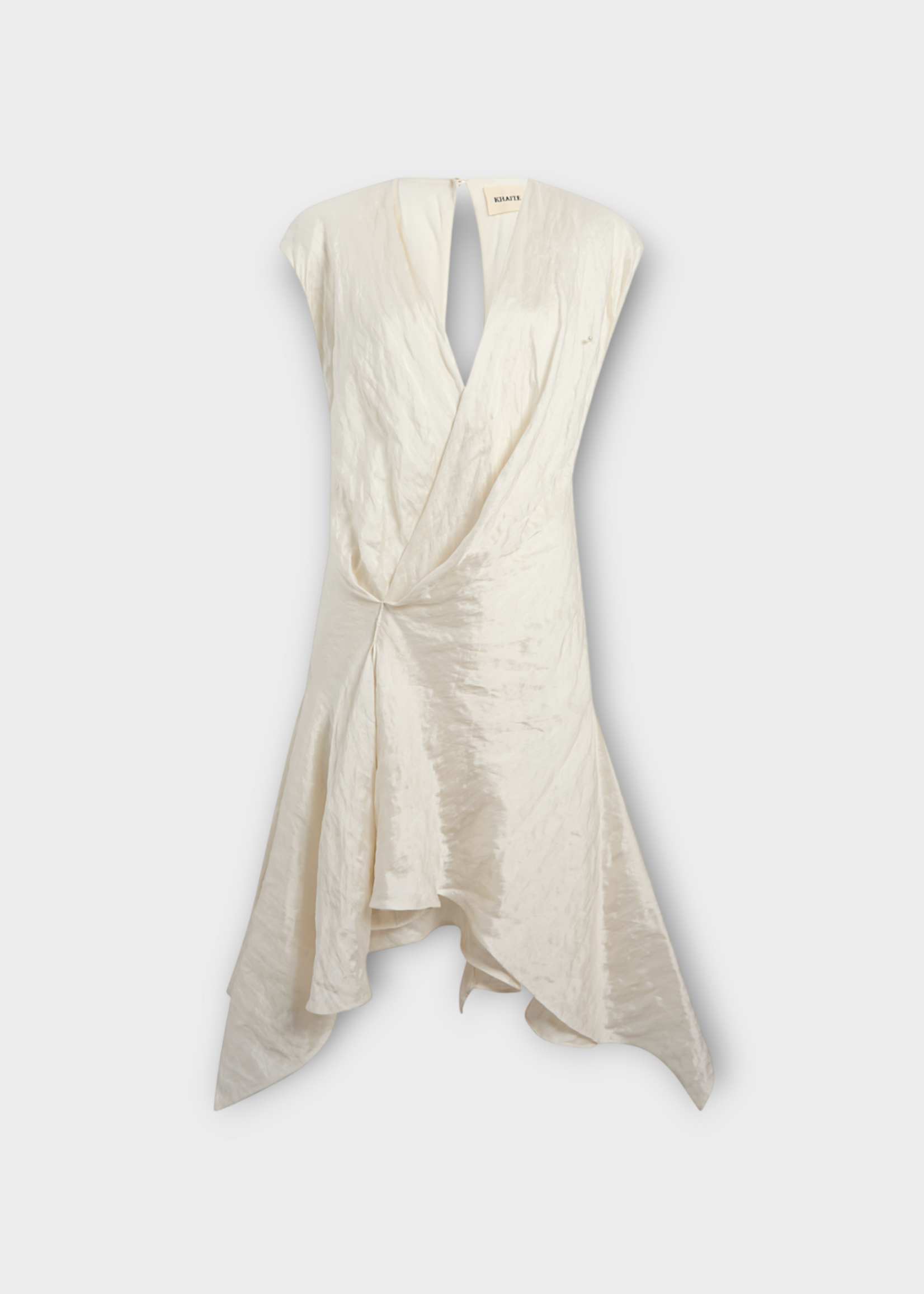 Khaite Khaite Dress, White, Merith Deep V-Neck Sleeveless Asymmetric Dress in Chalk