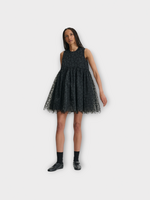 Cecilie Bahnsen Cecilie Bahnsen Dress, Black, Charlotta Sleeveless Dress w/ Raised Back & Felicia Embroidery