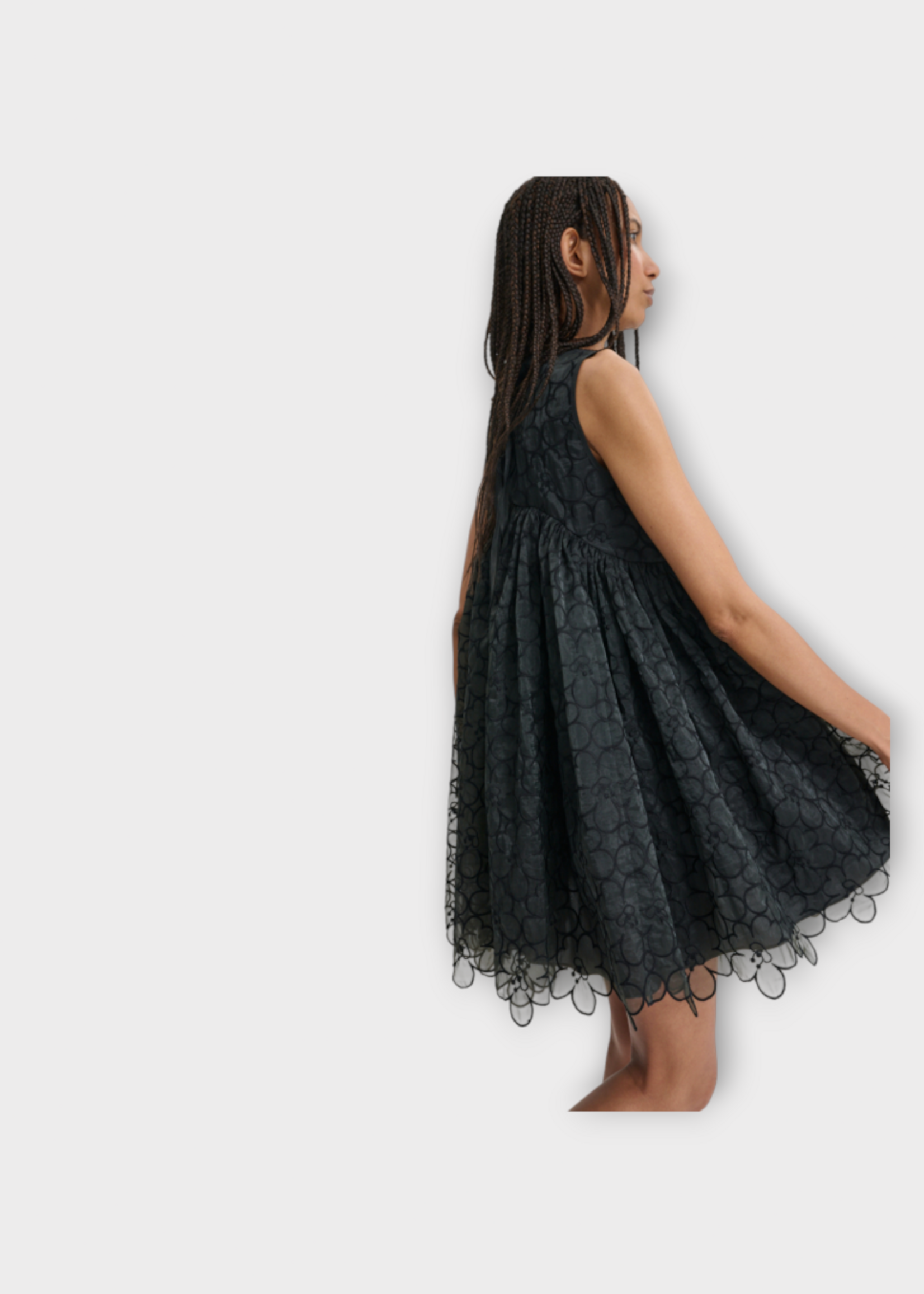 Cecilie Bahnsen Cecilie Bahnsen Dress, Black, Charlotta Sleeveless Dress w/ Raised Back & Felicia Embroidery