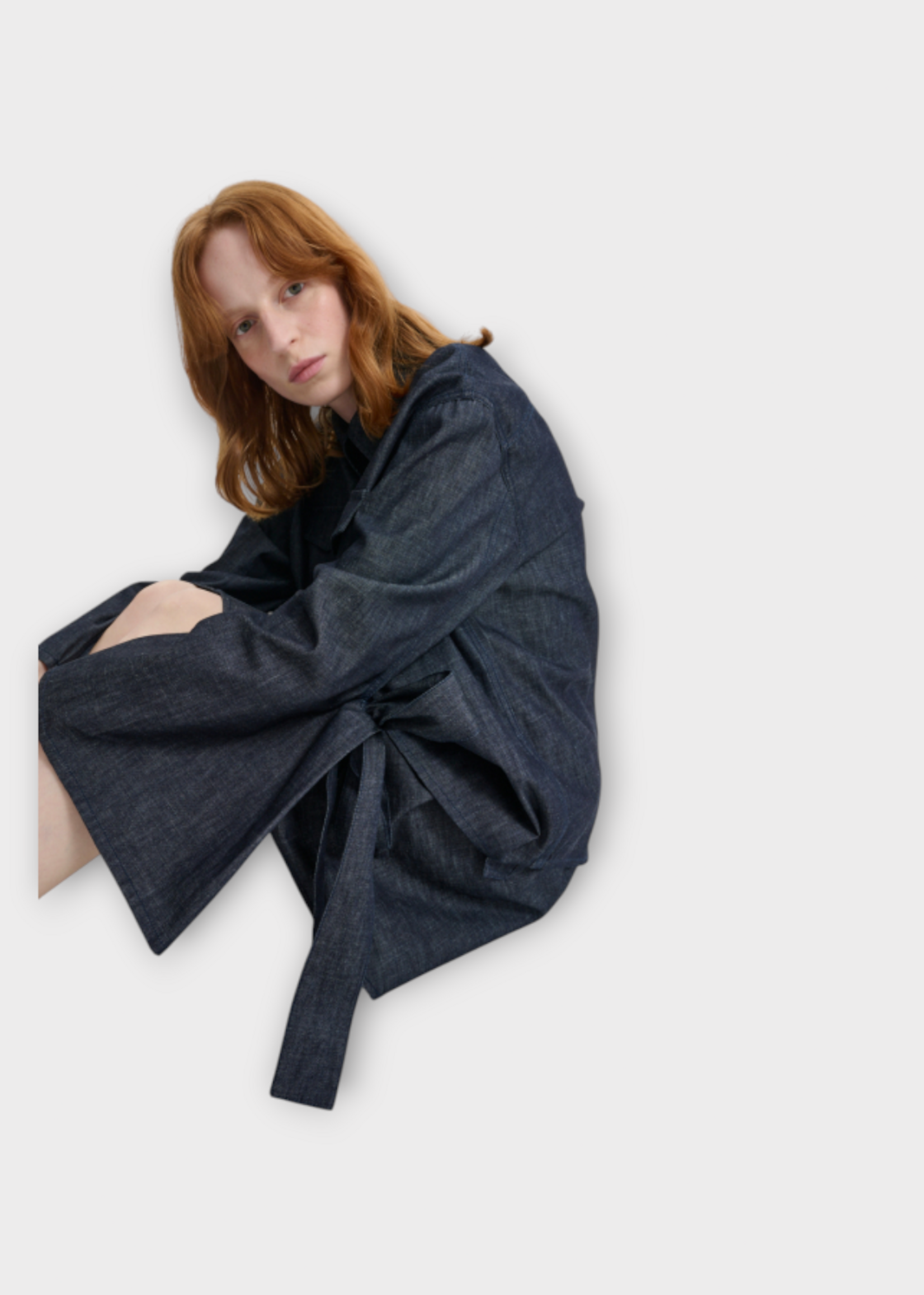 Cecilie Bahnsen Cecilie Bahnsen Top, Blue, Coral Denim Oversized Shirt In Light Denim w/ Ties In Sleeves