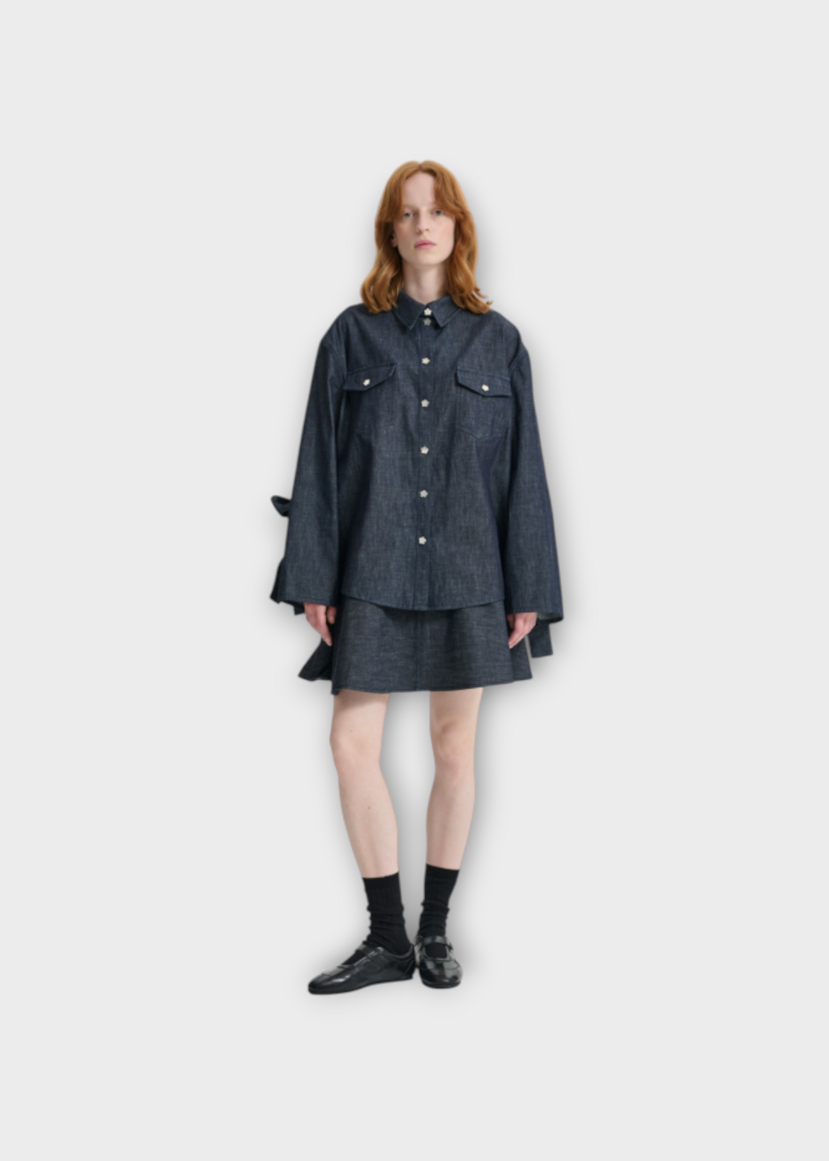 Cecilie Bahnsen Cecilie Bahnsen Top, Blue, Coral Denim Oversized Shirt In Light Denim w/ Ties In Sleeves