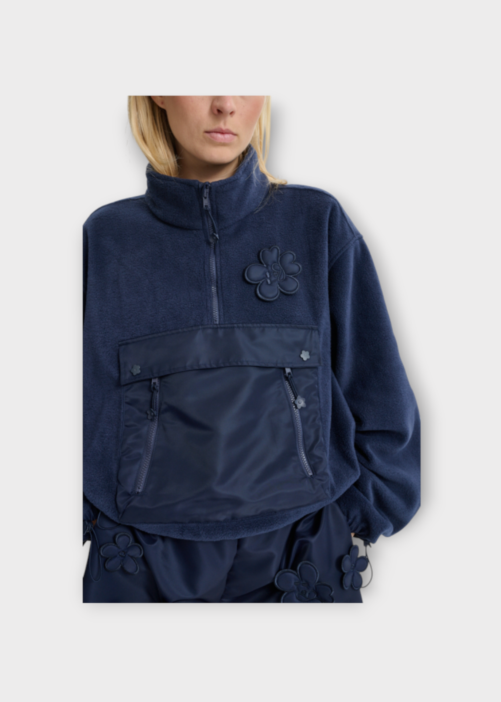 Cecilie Bahnsen Cecilie Bahnsen Sweatshirt, Navy, Bastian Fleece Soft Fleece Anorak w/ Patch Pocket