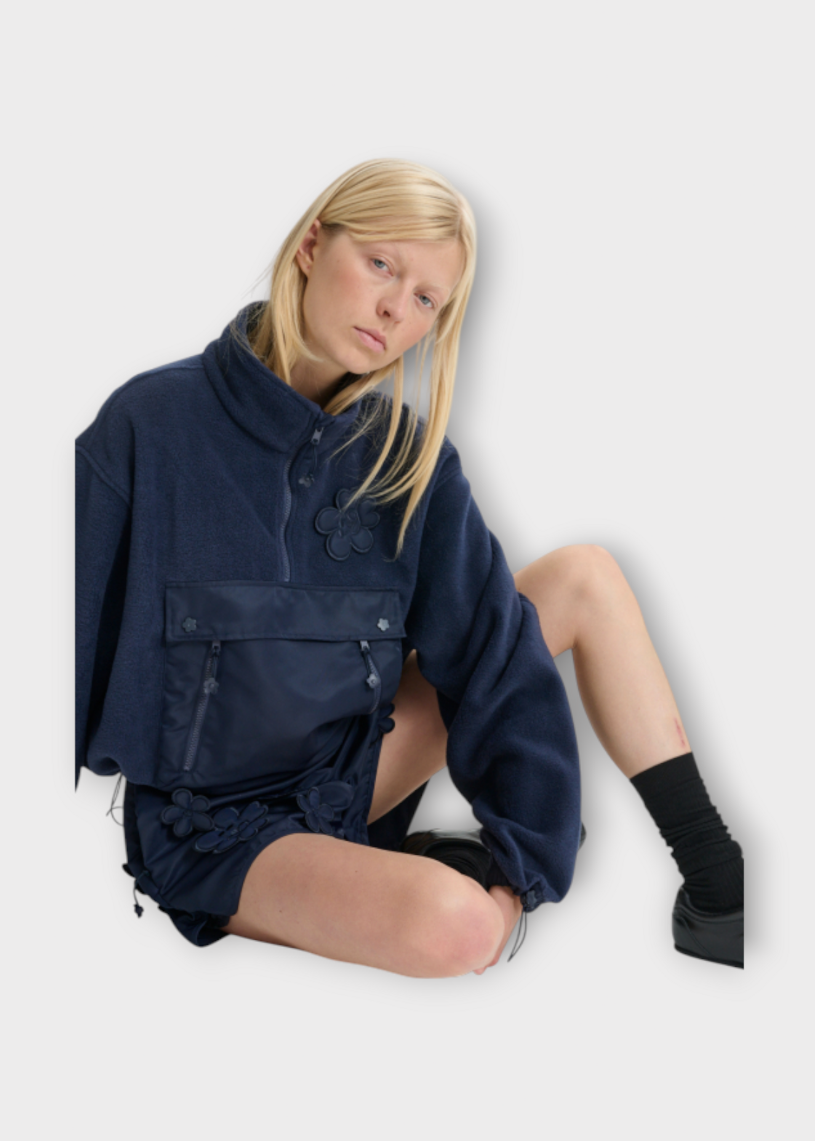 Cecilie Bahnsen Cecilie Bahnsen Sweatshirt, Navy, Bastian Fleece Soft Fleece Anorak w/ Patch Pocket