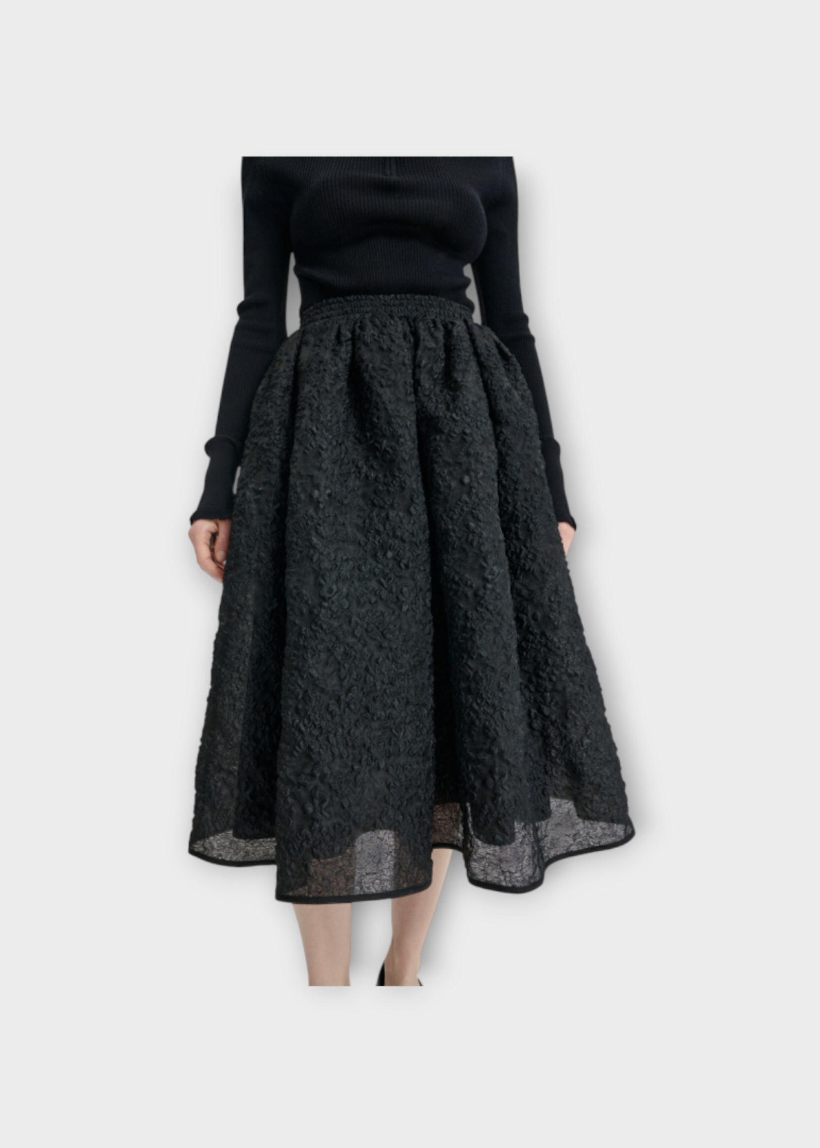 Cecilie Bahnsen Cecilie Bahnsen Skirt, Black, Mala Elasticated Grasmere Matelasse Skirt w/ Side Pockets