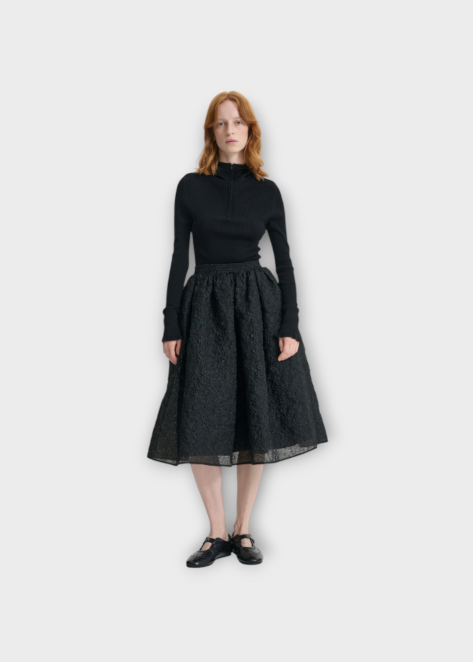 Cecilie Bahnsen Cecilie Bahnsen Skirt, Black, Mala Elasticated Grasmere Matelasse Skirt w/ Side Pockets