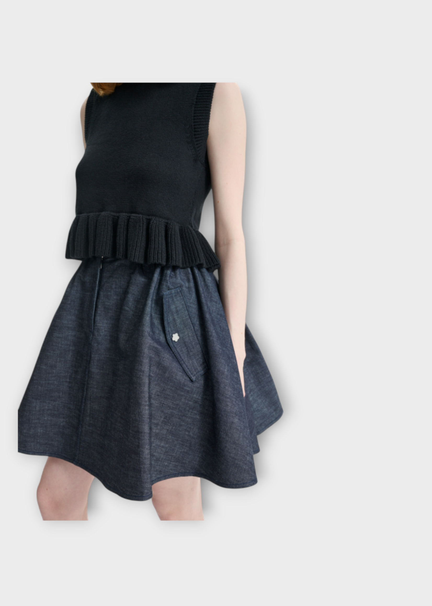 Cecilie Bahnsen Cecilie Bahnsen Skirt, Blue, Cici Denim A-Line Elastic Waist Skirt In Light Denim w/ Pockets