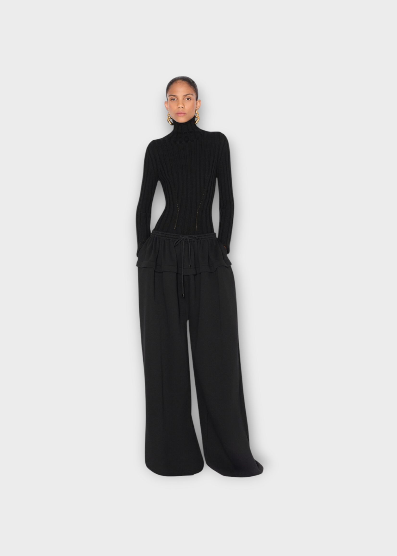 Alaia Alaia Top, Black, High Neck Long Sleeve Ribbed Knit Bodysuit