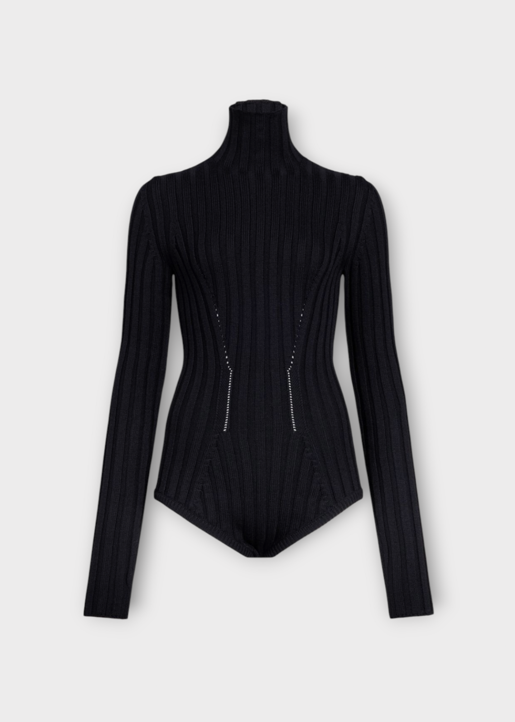 Alaia Alaia Top, Black, High Neck Long Sleeve Ribbed Knit Bodysuit