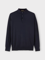 Loro Piana Loro Piana Polo, Blue, Wish Polo Wool Collared Long Sleeve Sweater In Total Eclipse