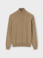 Loro Piana Loro Piana Knitwear, Brown, Baby Cashmere Half Zipped Neck Sweater In Wood Grain Melange