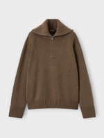 Loro Piana Loro Piana Knitwear, Brown, Parksville Wide Half Neck Zipped Sweater in Cedar Bark Melange
