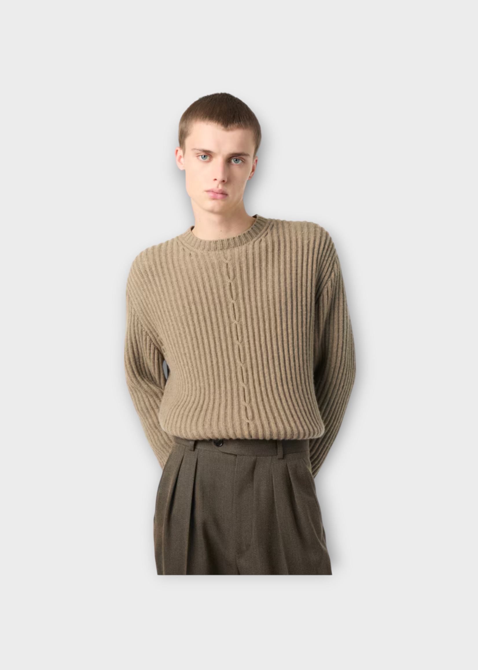Loro Piana Loro Piana Knitwear, Beige, Plane Tree Baby Cashmere Crewneck Sweater In Frozen Blade Grass