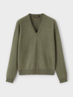 Loro Piana Loro Piana Knitwear, Green, Baby Cashmere V-Neck Classic Sweater in Slate Clover Melange