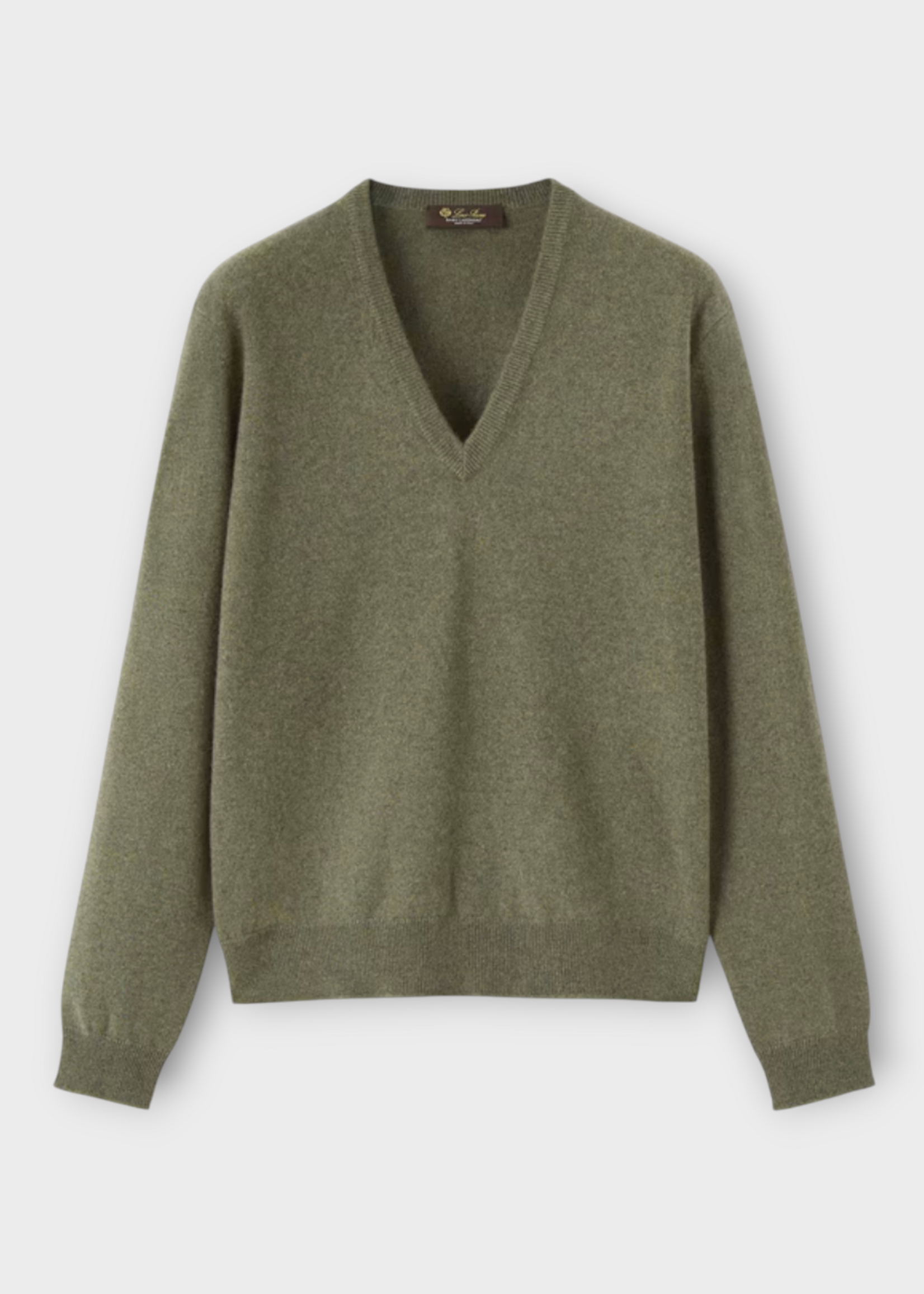 Loro Piana Loro Piana Knitwear, Green, Baby Cashmere V-Neck Classic Sweater in Slate Clover Melange
