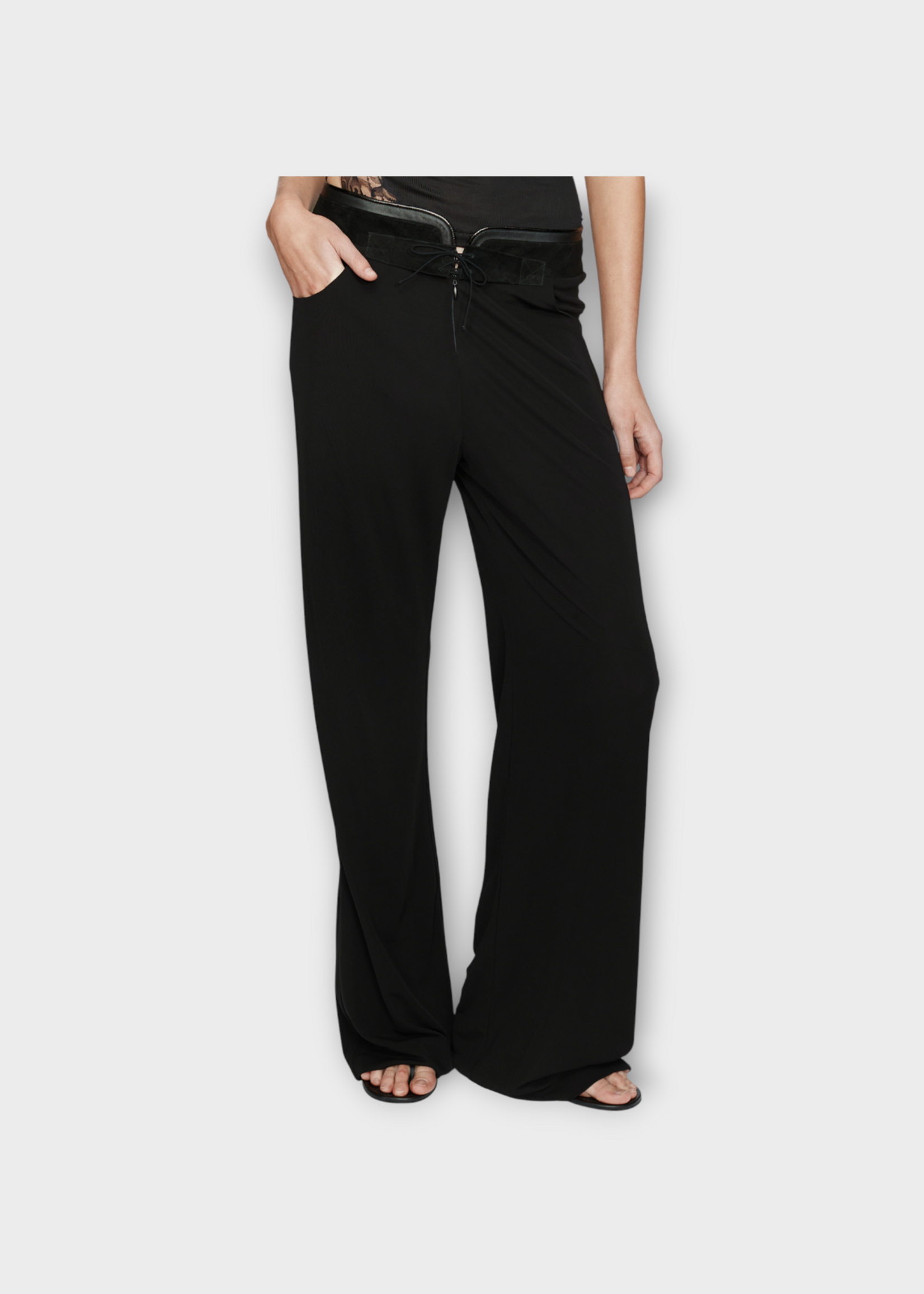 Christopher Esber Christopher Esber Trousers, Black, Yvette Leather Belted Jersey Pants