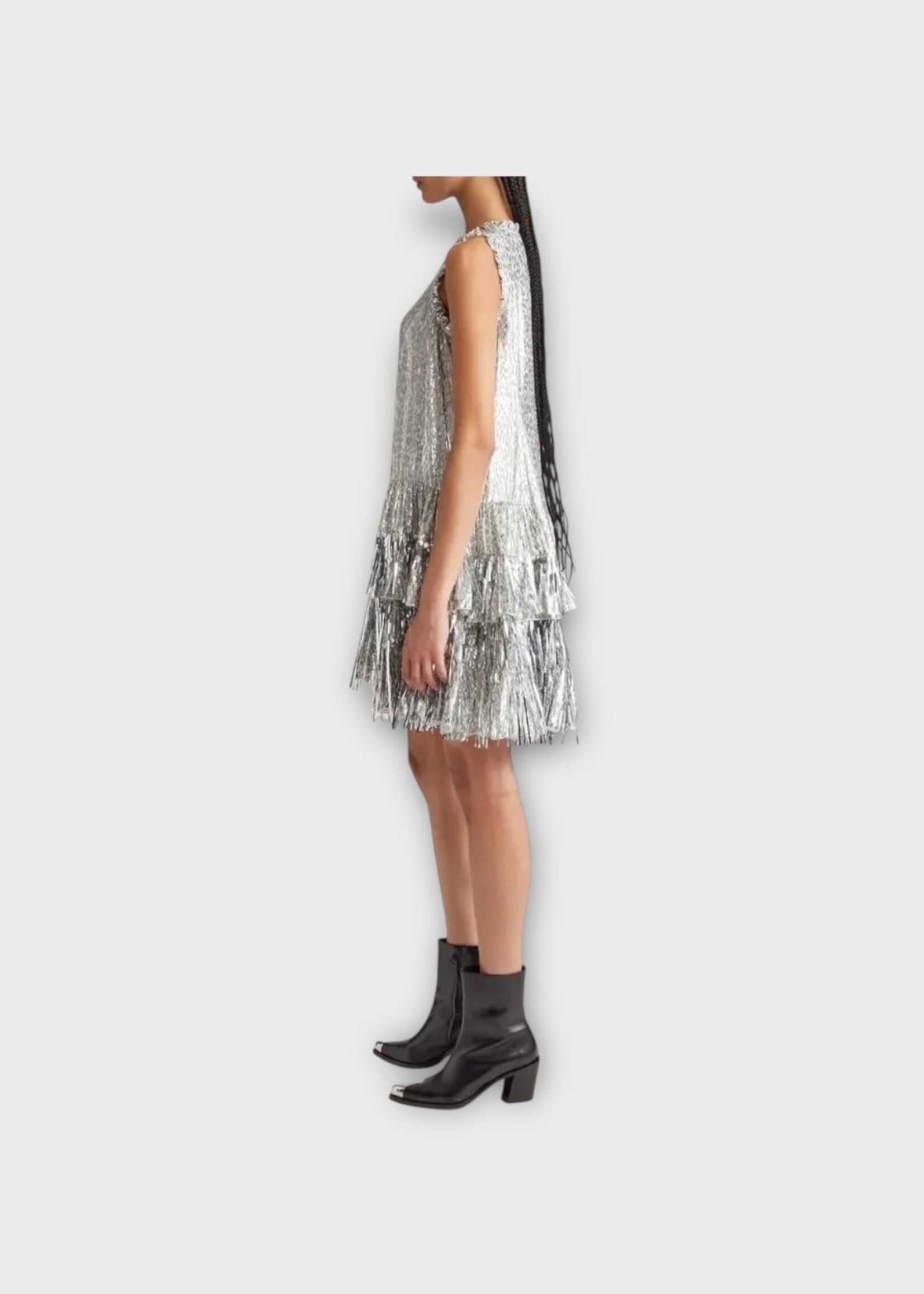 Rabanne Paco Rabanne Dress, Silver, Sleeveless Flared Fringe Skirt Dress