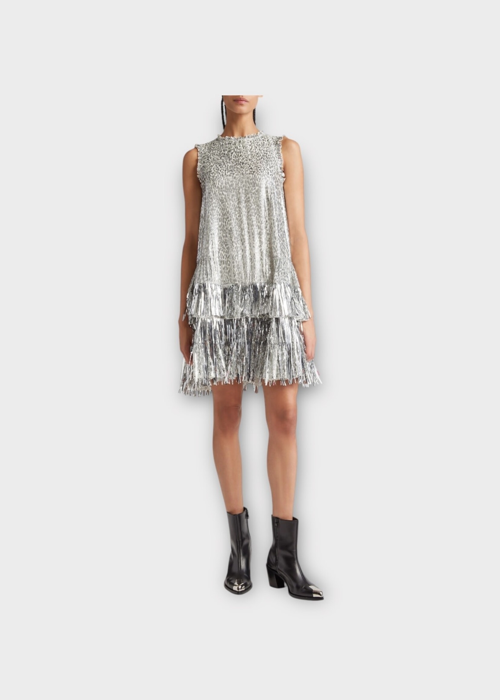 Rabanne Paco Rabanne Dress, Silver, Sleeveless Flared Fringe Skirt Dress