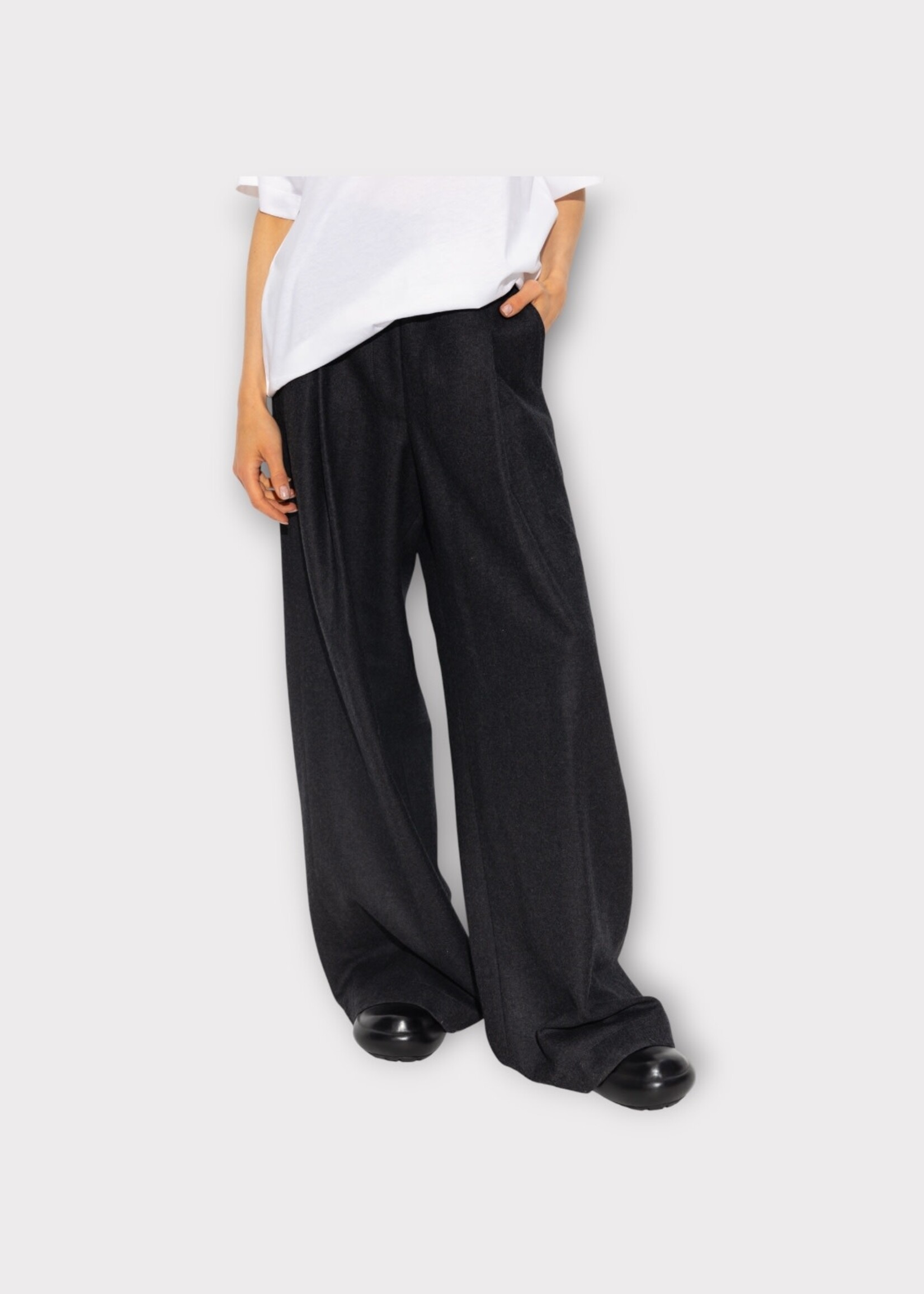 Dries Van Noten Dries Van Noten Trousers, Navy, Pila Wool Elastic Waist Wide Leg Pants