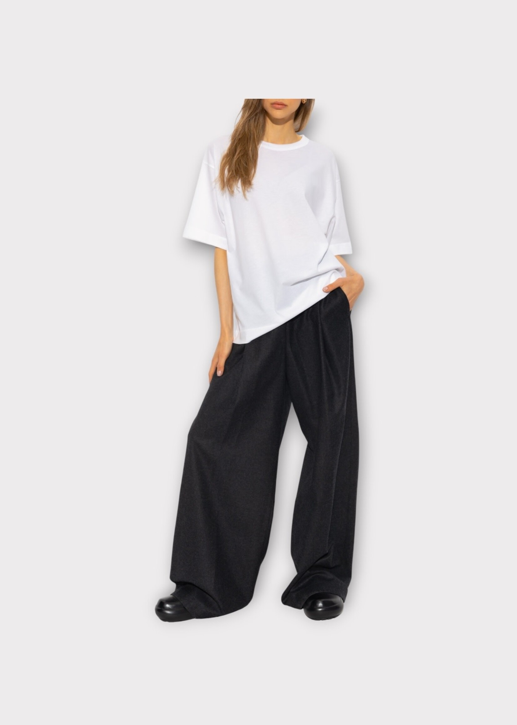Dries Van Noten Dries Van Noten Trousers, Navy, Pila Wool Elastic Waist Wide Leg Pants