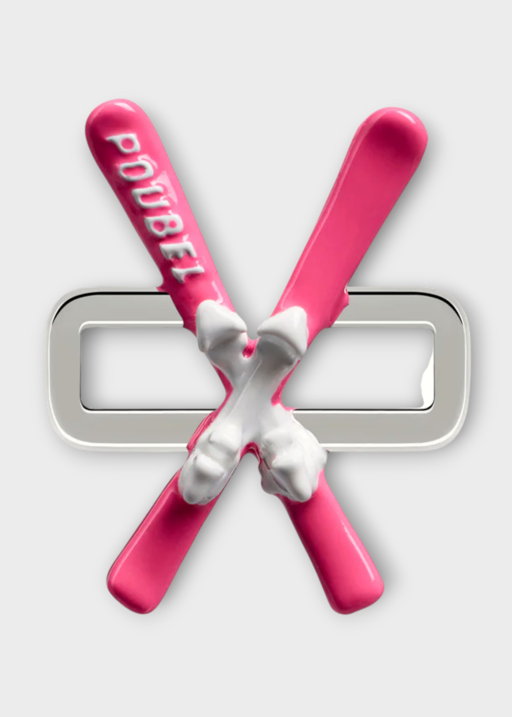 Poubel Poubel Charm, Print, Pink Skis Painted Enamel w/ Sterling Silver