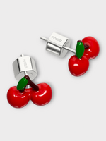 Poubel Poubel Earrings, Print, Cherry Studs Painted Enamel w/ Sterling Silver