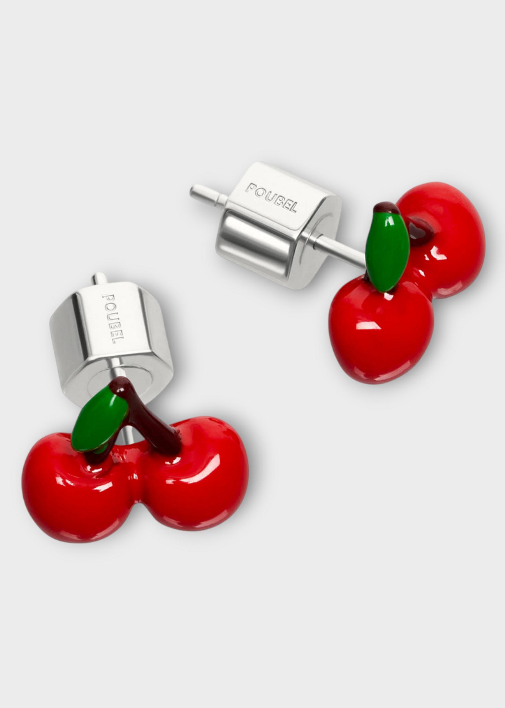 Poubel Poubel Earrings, Print, Cherry Studs Painted Enamel w/ Sterling Silver