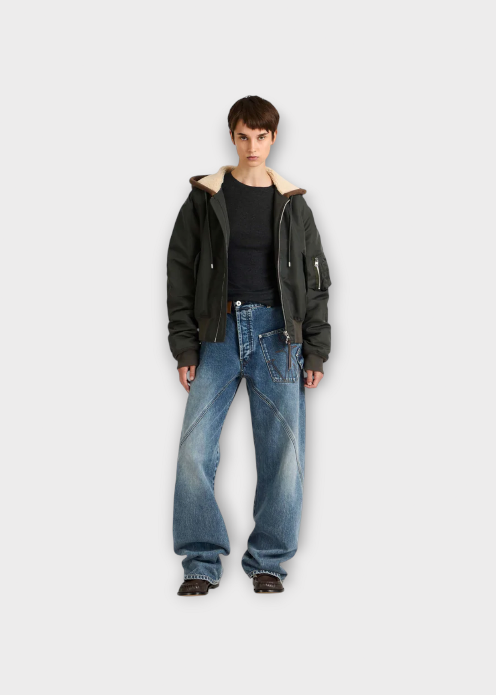 J.W. Anderson J.W.Anderson Jacket, Green, Nylon Hooded Bomber Jacket In Dark Khaki