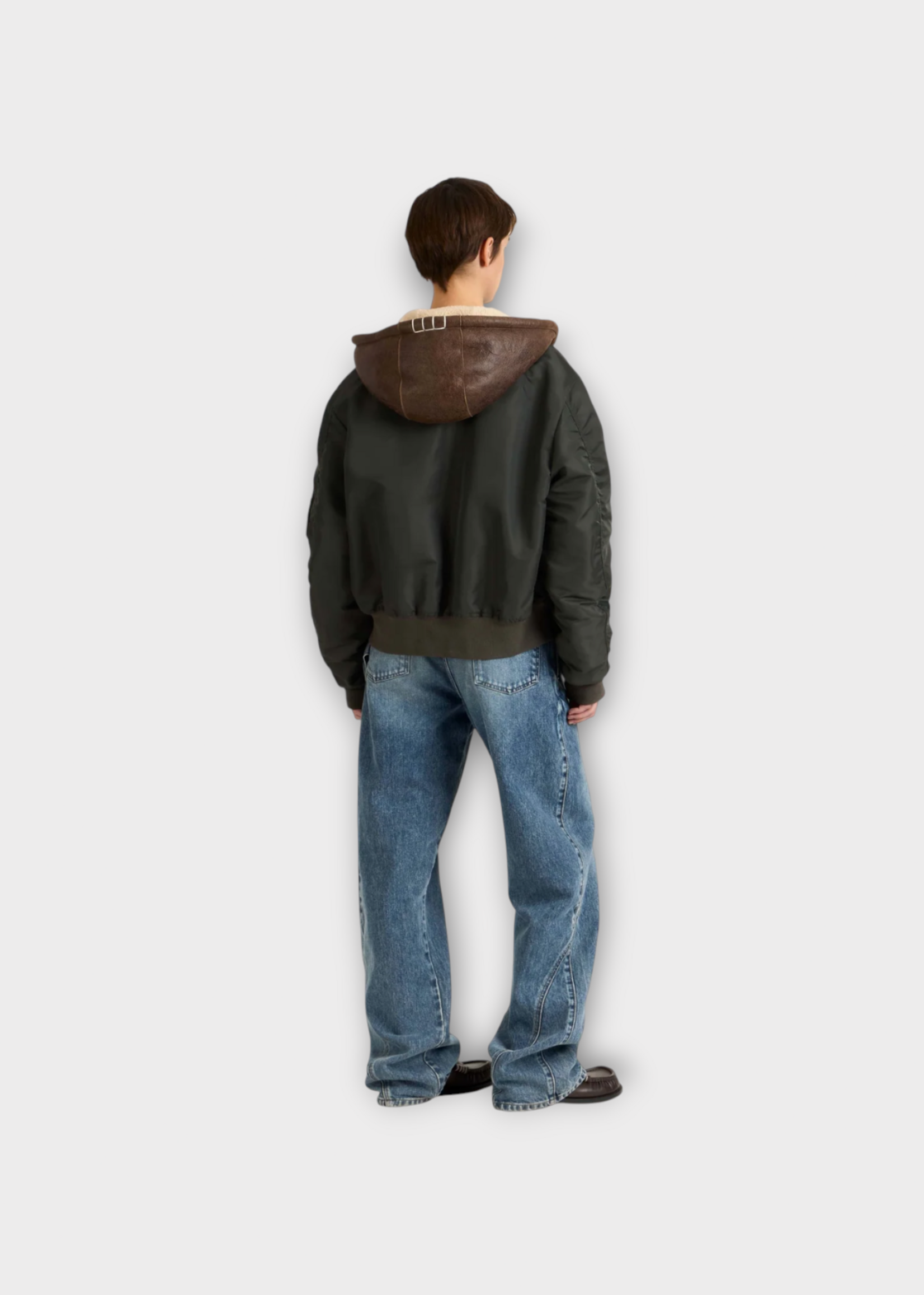 J.W. Anderson J.W.Anderson Jacket, Green, Nylon Hooded Bomber Jacket In Dark Khaki