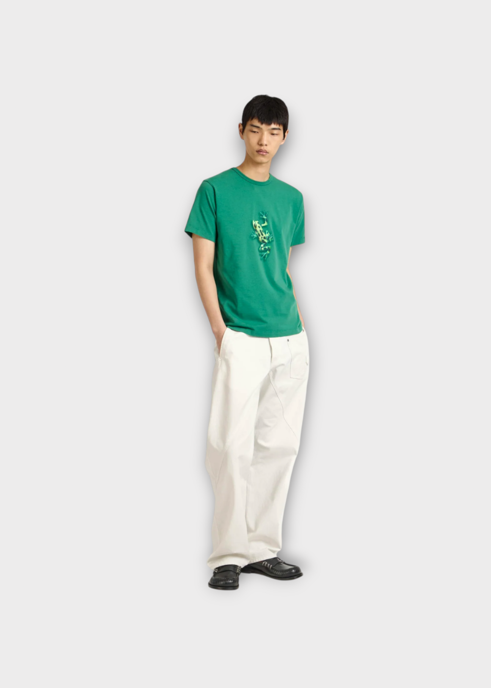J.W. Anderson J.W.Anderson T-Shirt, Green, Cotton Crew Neck T-Shirt In Emerald w/ Jumping Frog Print