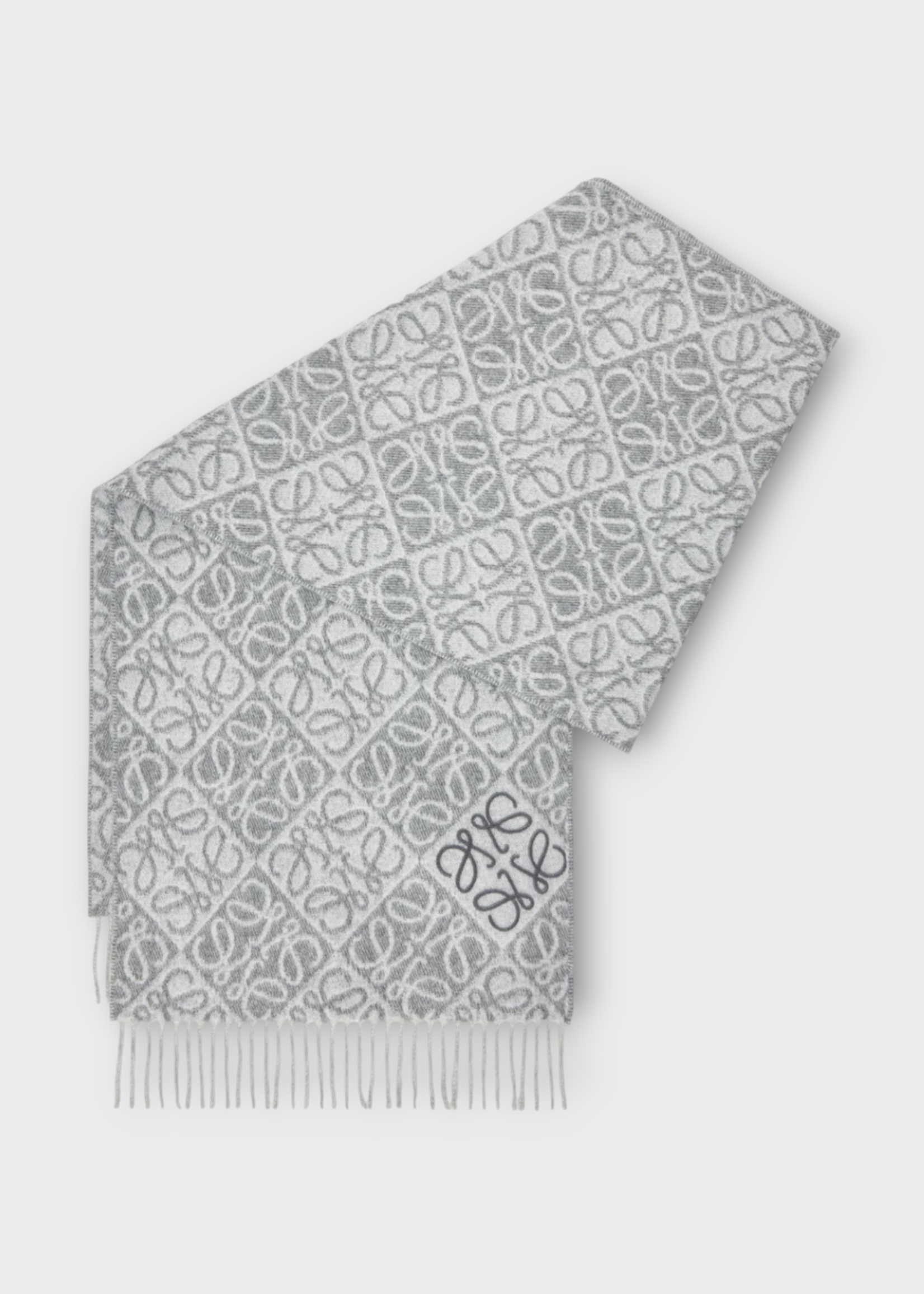 Loewe Loewe Scarf, Grey, Wool & Cashmere 38X180 Anagram Scarf In Grey