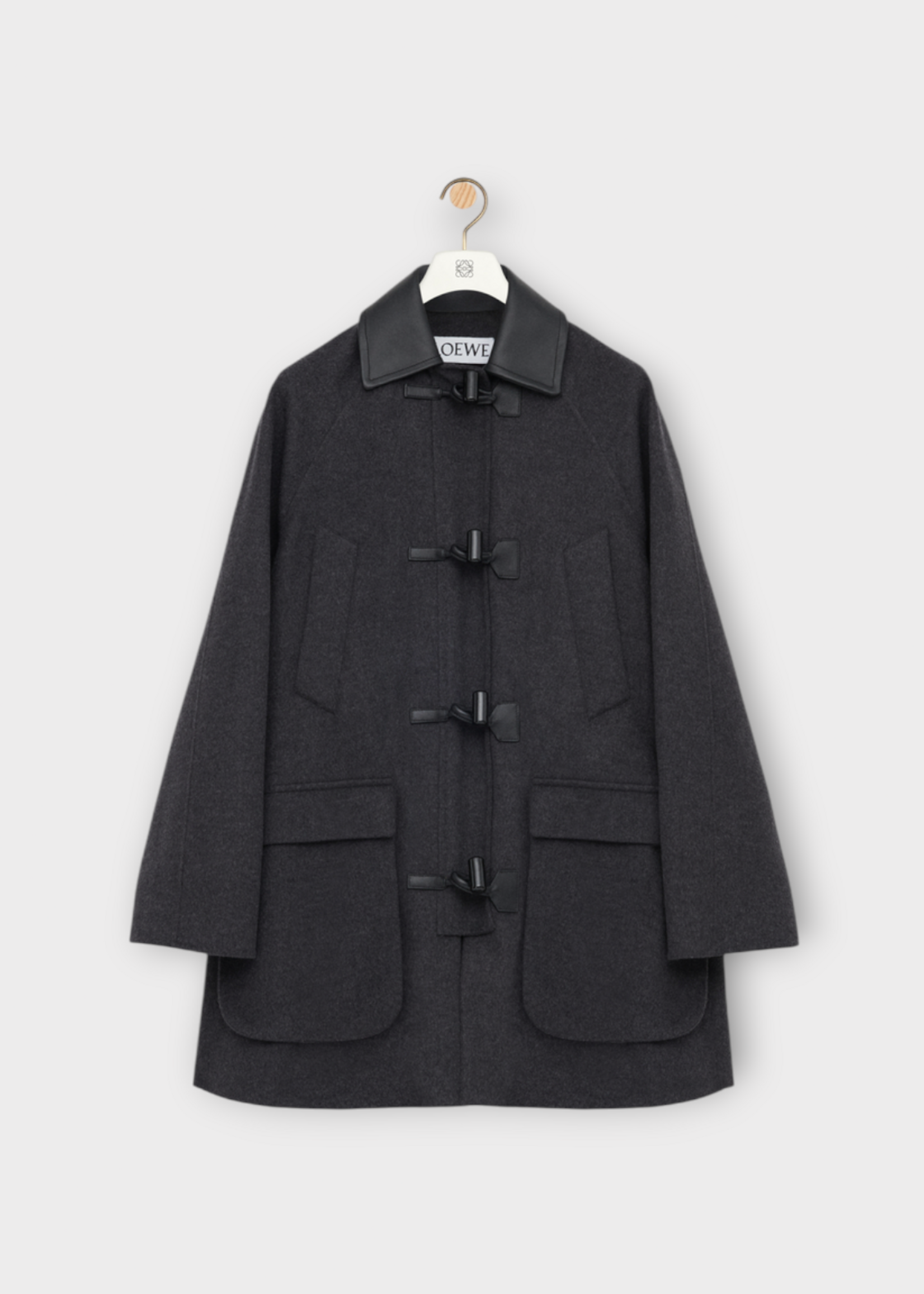 Loewe Loewe Coat, Grey, Wool & Cashmere Collared Trapeze Short Coat In Charcoal Melange